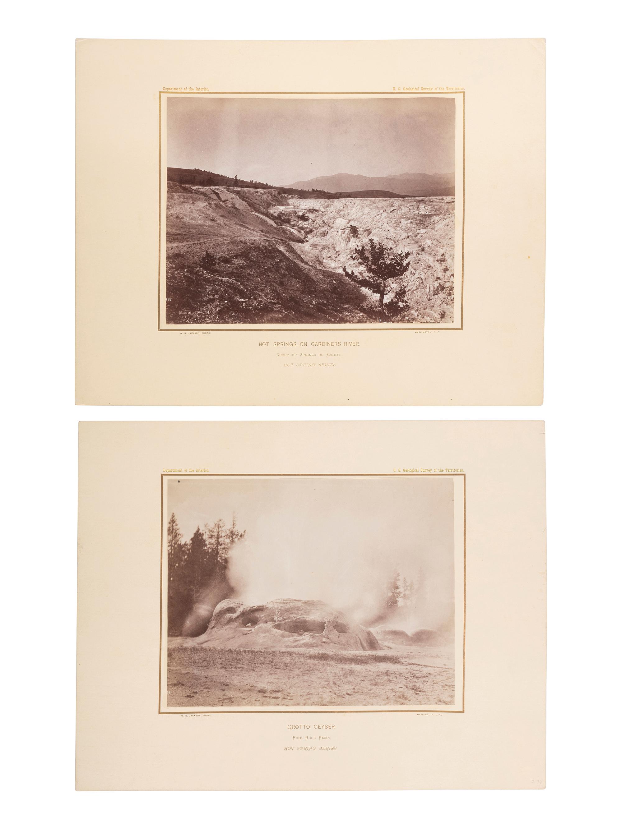 [WESTERN AMERICANA]. JACKSON, W.H., photographer. A pair of Hayden Survey Yellowstone photographs from the Hot Spring Series, comprising: