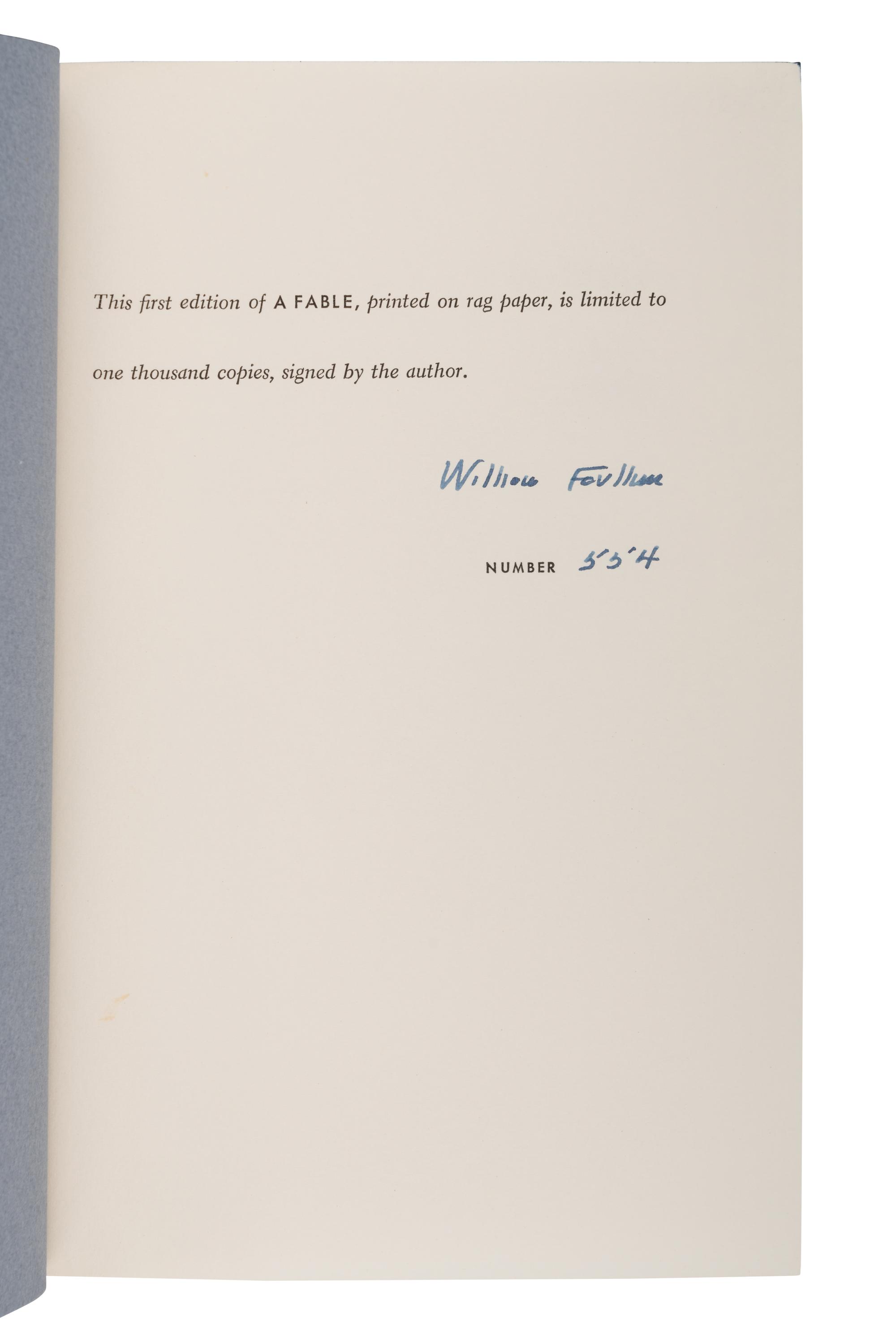 FAULKNER, William (1897-1962). A Fable . New York: Random House, 1954.