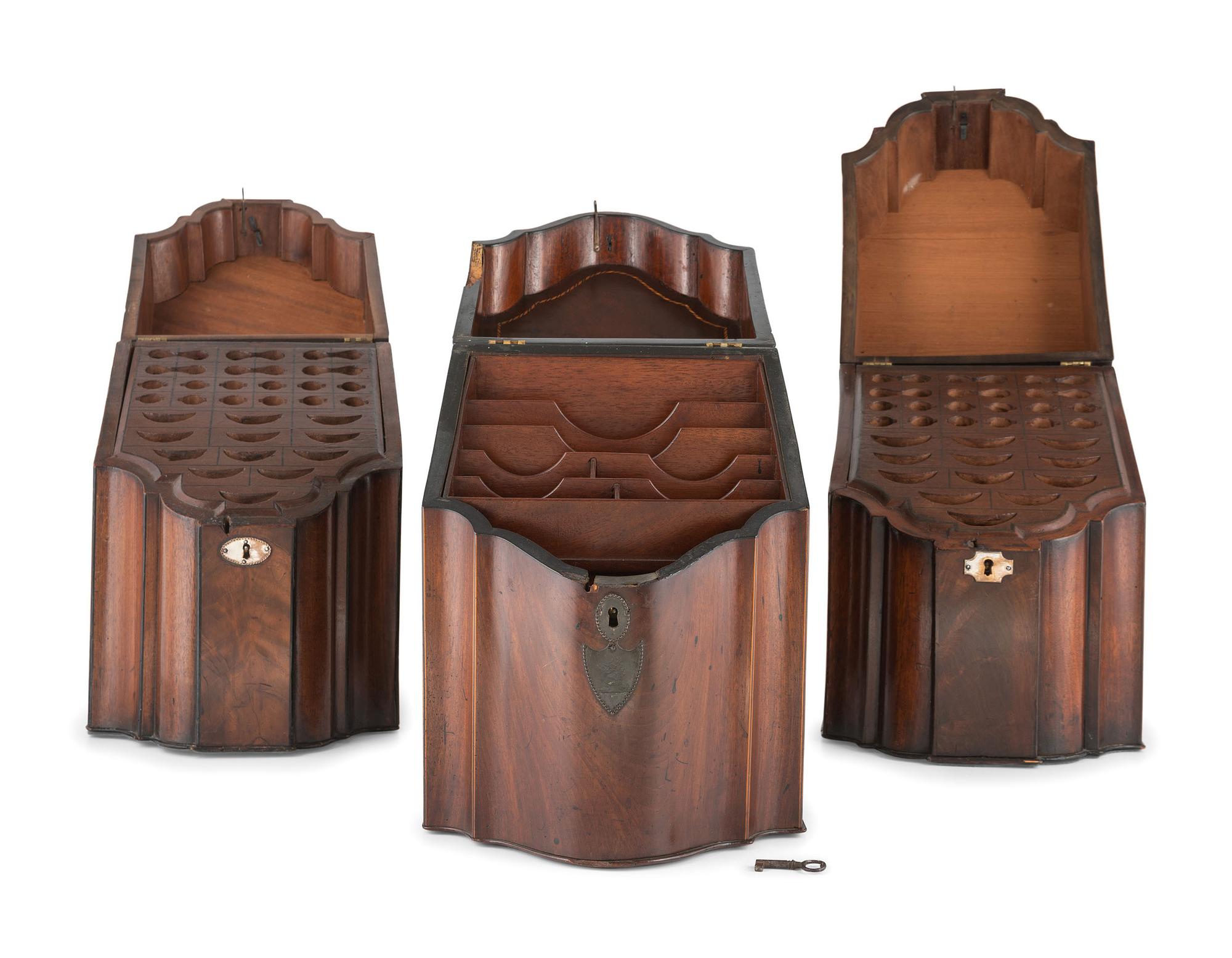 Three English Mahogany Knife Boxes