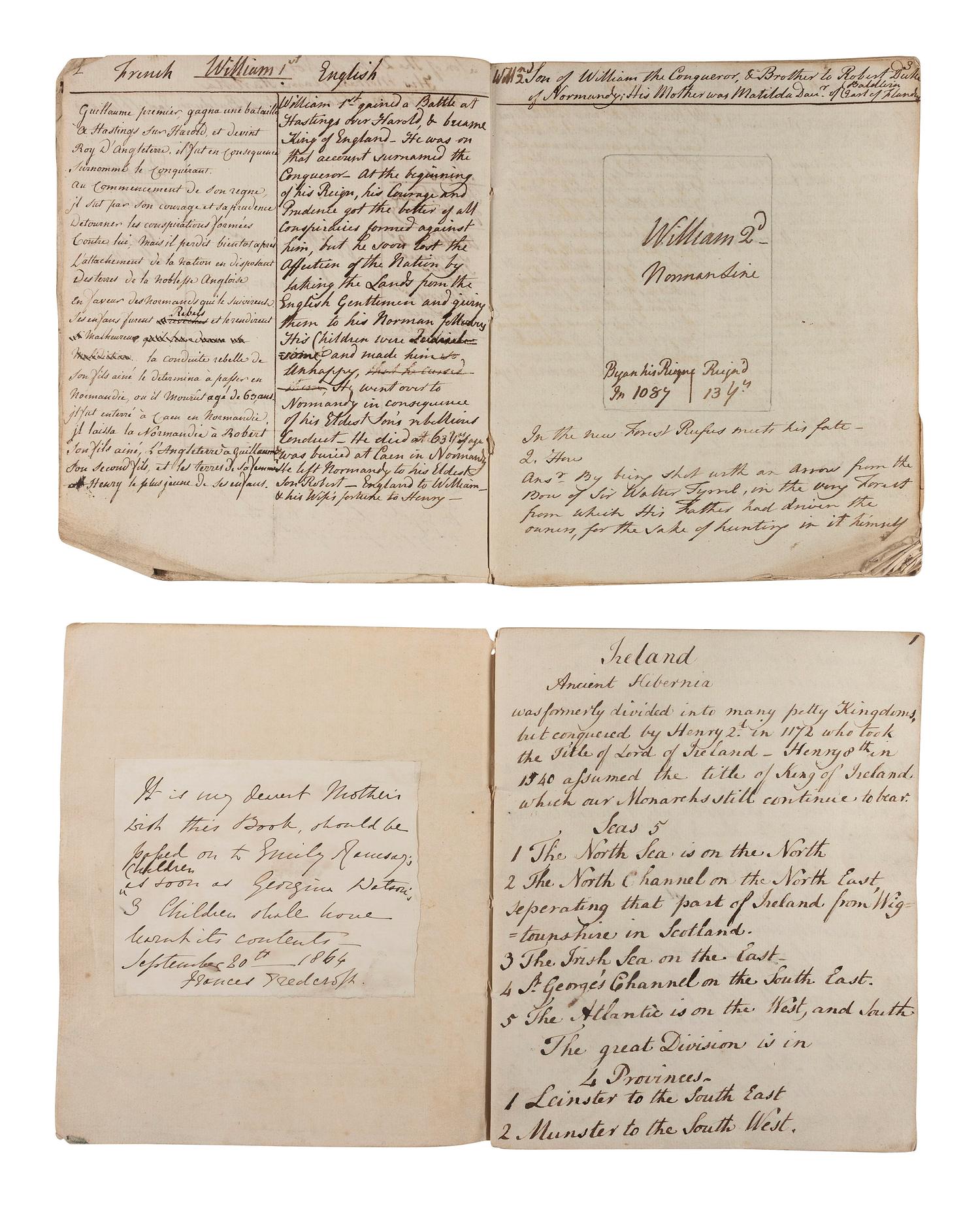 [MANUSCRIPTS]. A pair of manuscript histories of England and Ireland. [ With :] BEECHER, Lyman. The Remedy for Duelling. 1809.