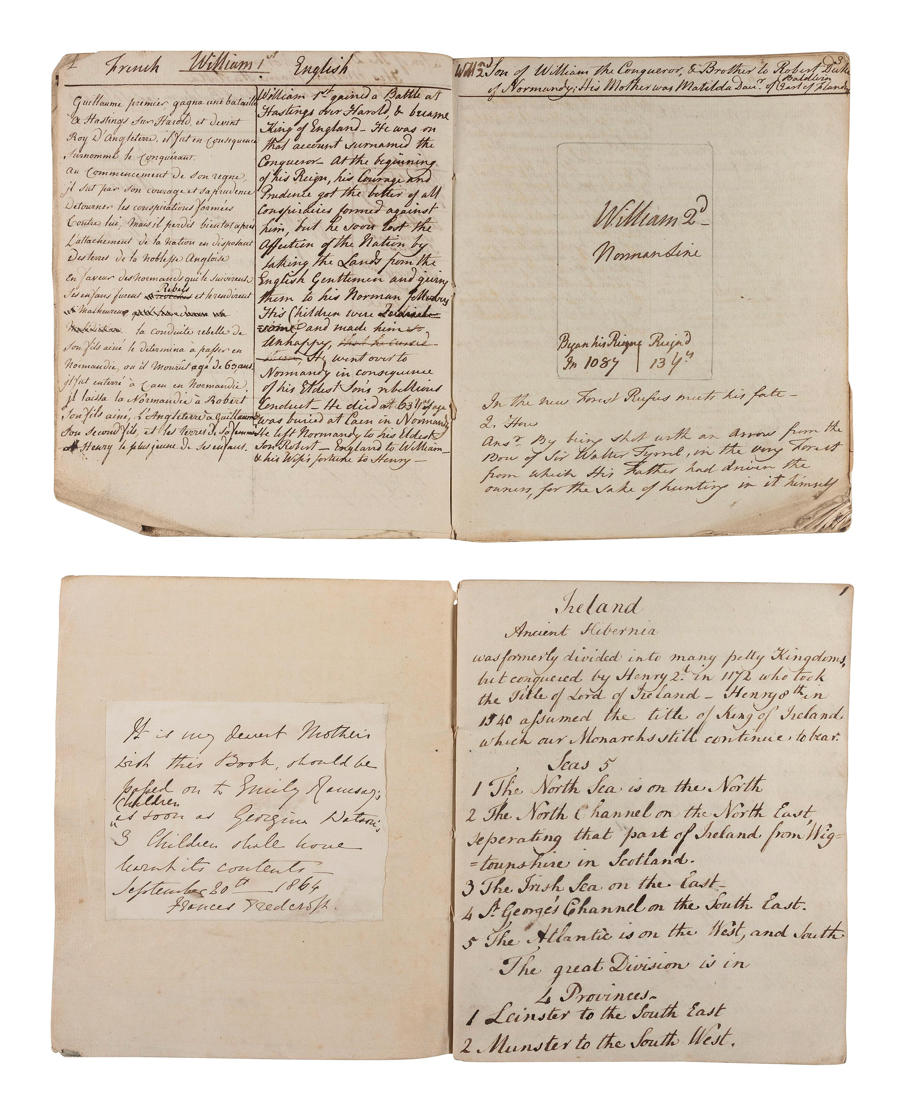 [MANUSCRIPTS]. A pair of manuscript histories of England and Ireland. [ With :] BEECHER, Lyman. The Remedy for Duelling. 1809.