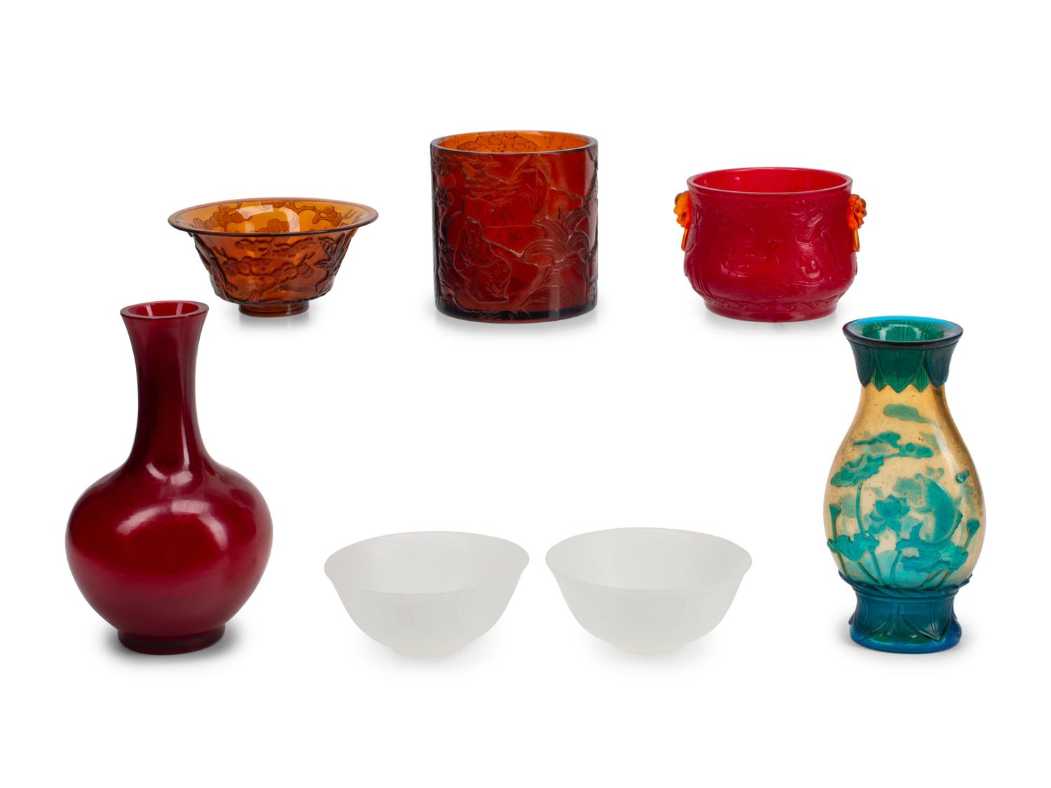 A Group of Seven Chinese Glass Table Articles