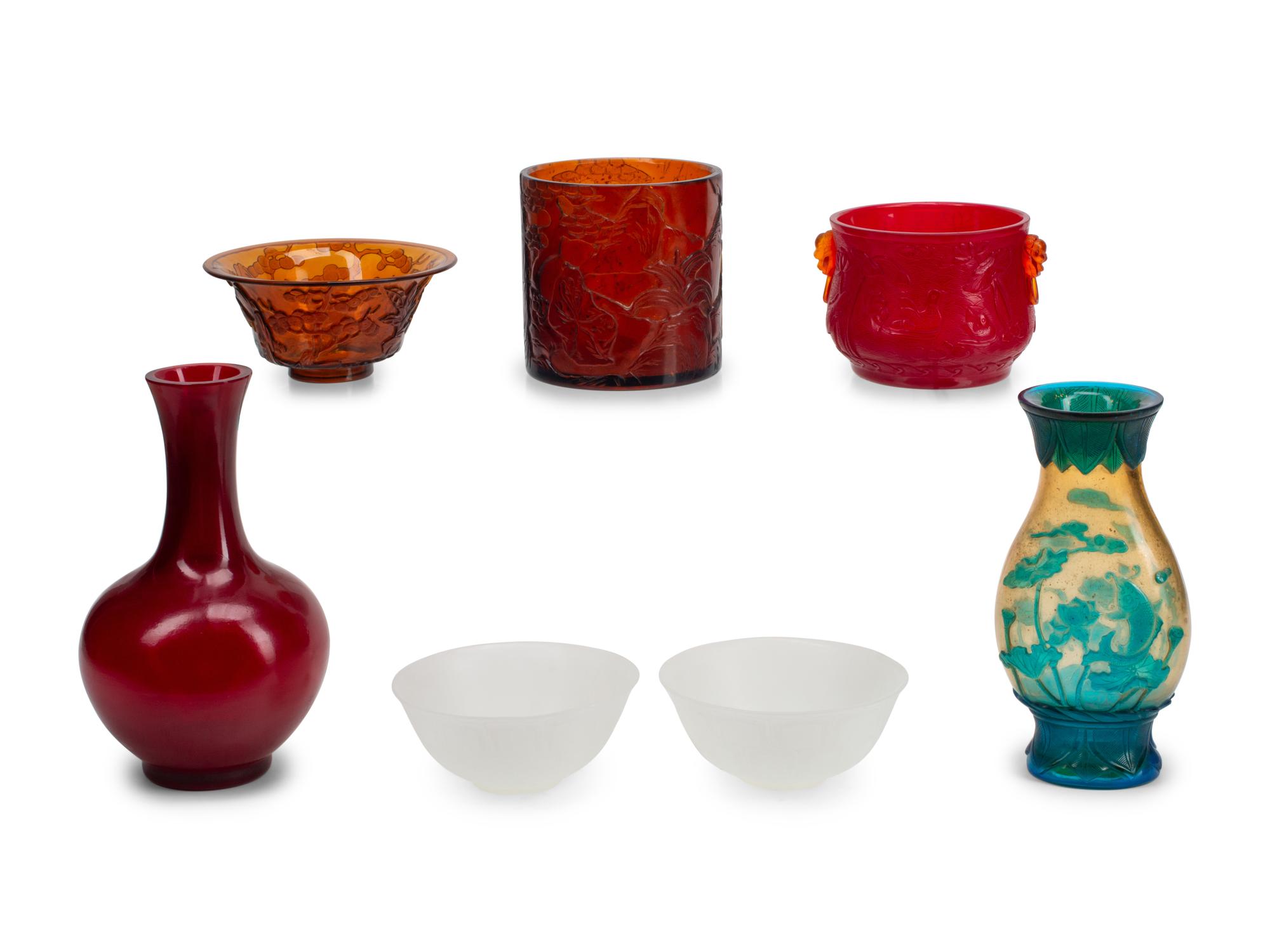 A Group of Seven Chinese Glass Table Articles