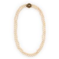 Cultured Pearl, Diamond, and Yellow Gold Necklace