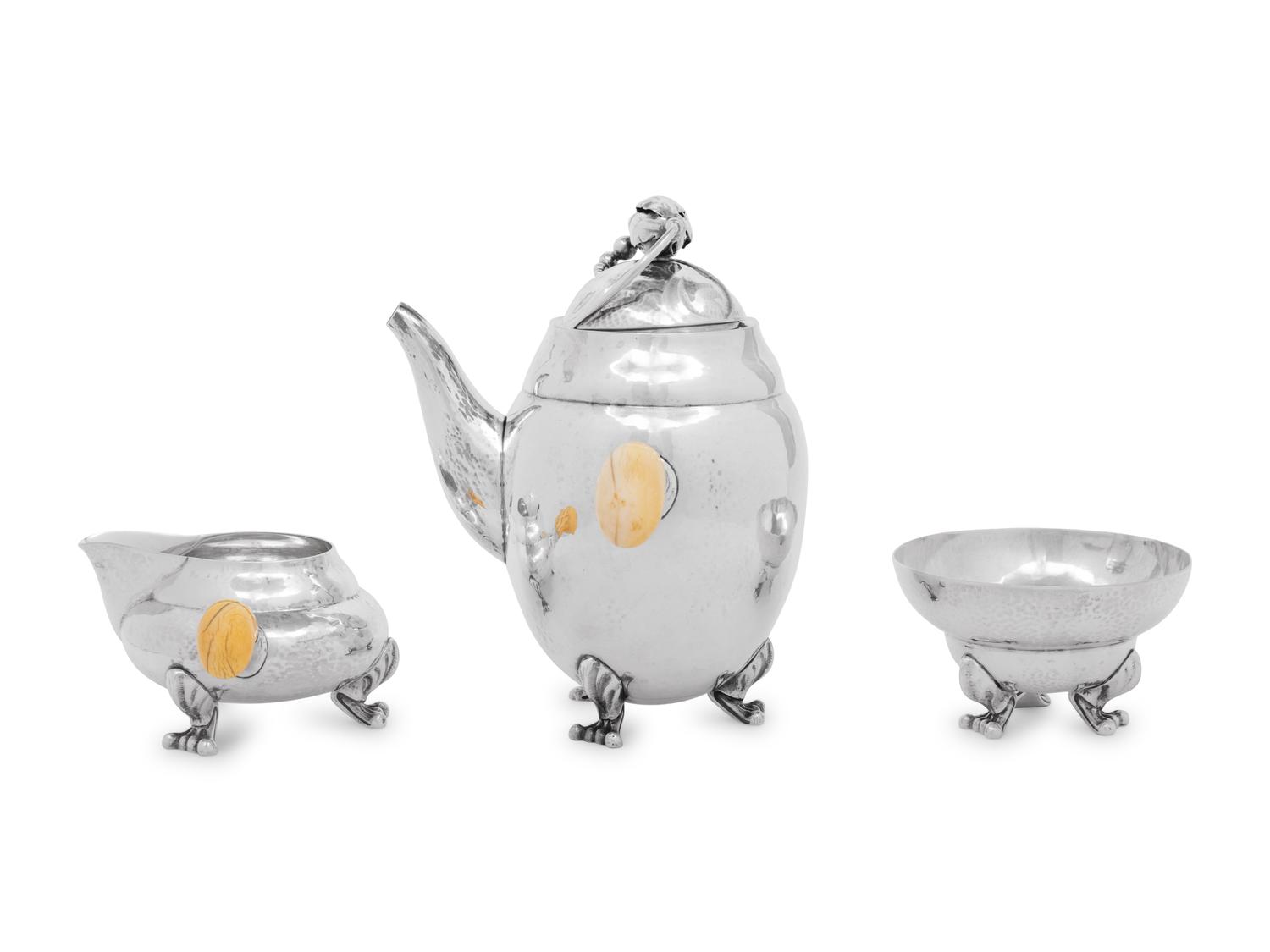 A Georg Jensen Silver Three-Piece Coffee Service