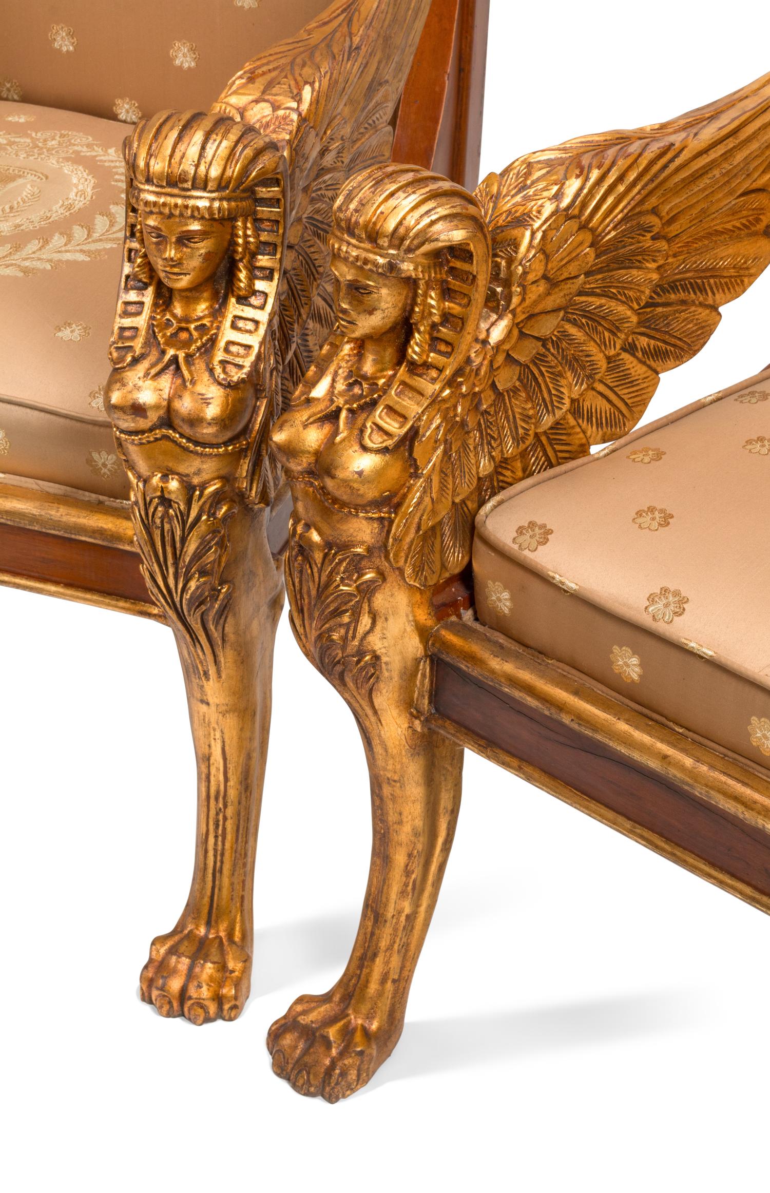 A Set of Four Italian Neoclassical Style Parcel Gilt Armchairs