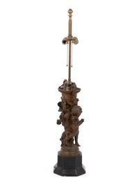 A Continental Bronze Figural Group Mounted as a Lamp