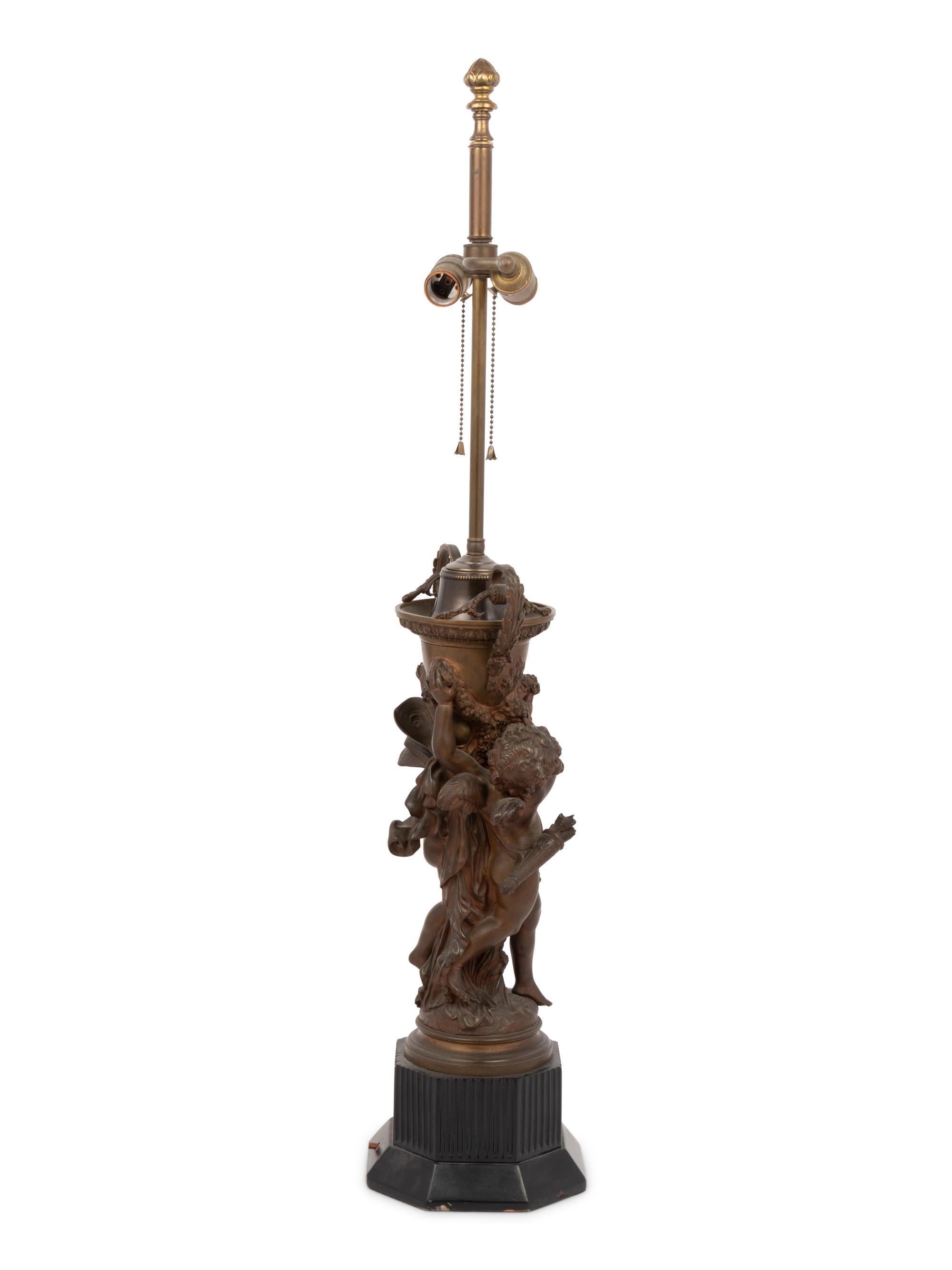 A Continental Bronze Figural Group Mounted as a Lamp