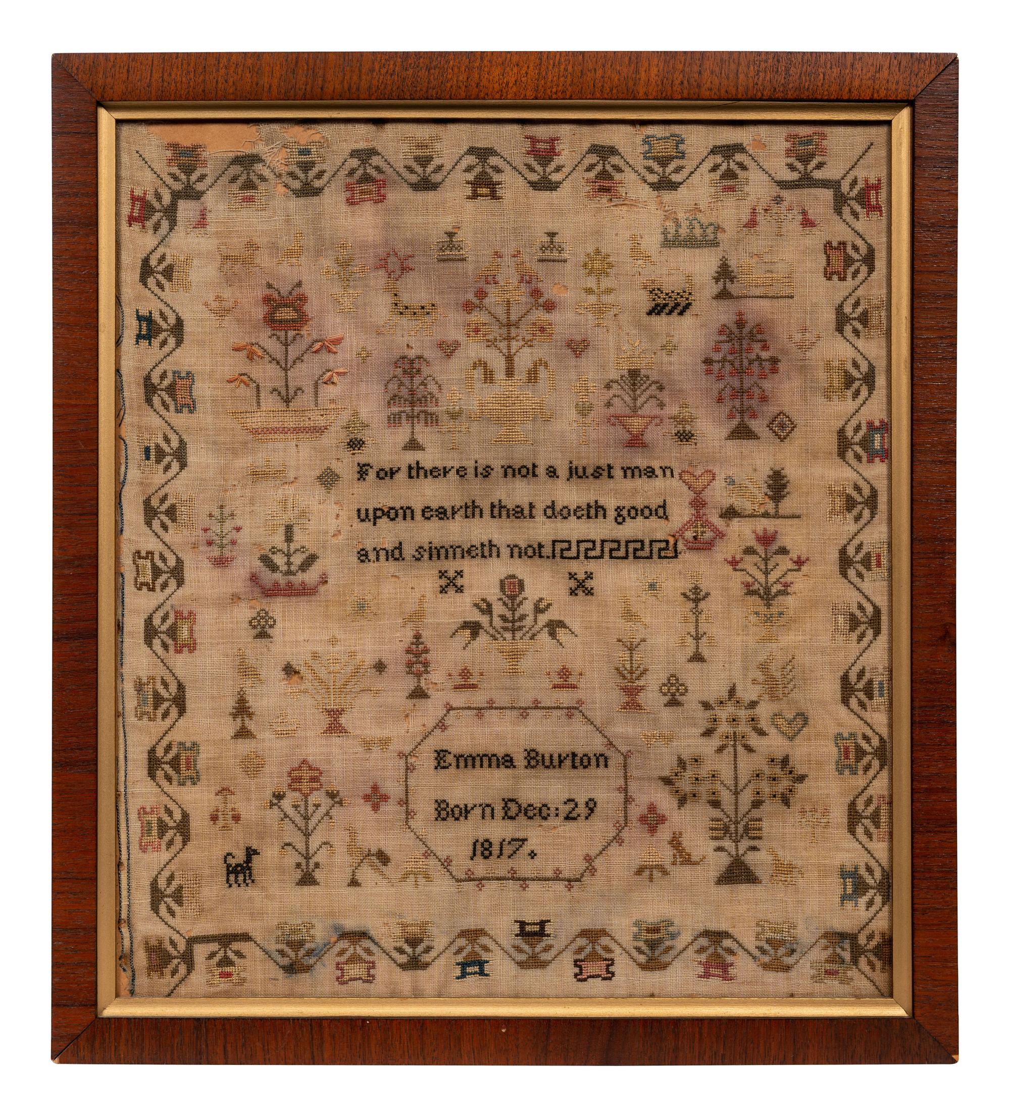 An English Needlework Embroidered Schoolgirl’s Sampler