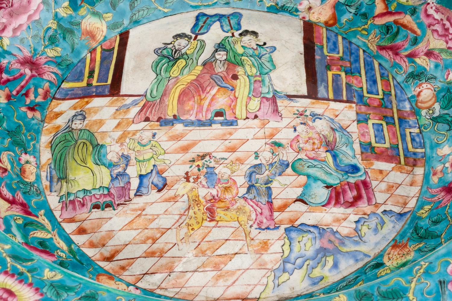 A Chinese Peking Enameled Bowl Height 4 1/2 x diameter 16 inches.