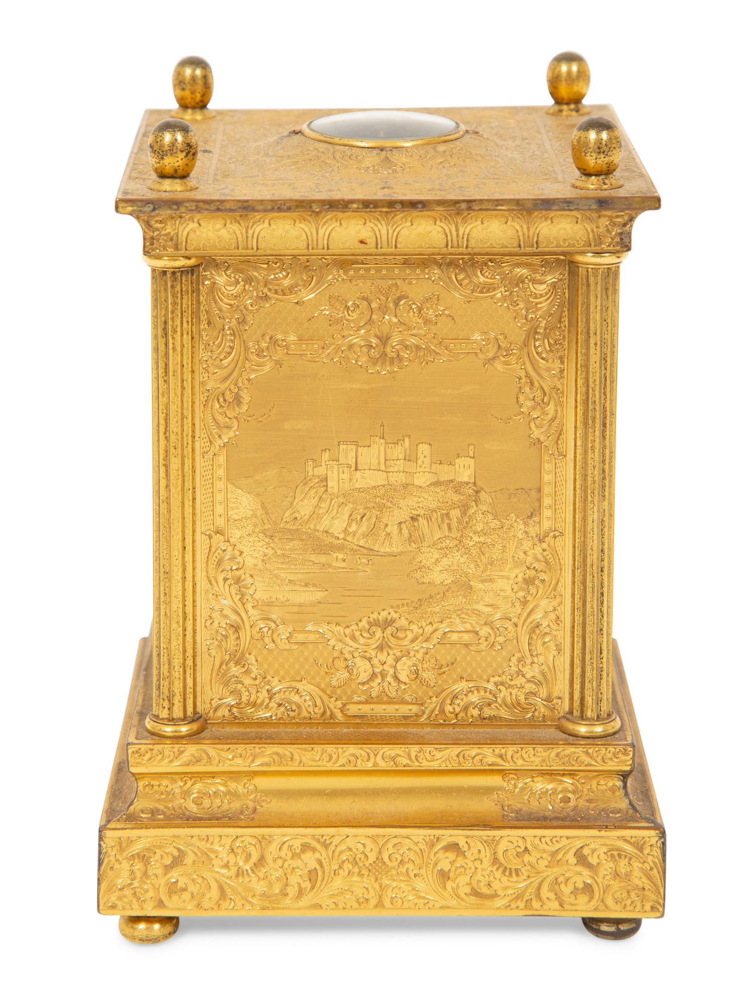 An English Engraved Ormolu Carriage Clock