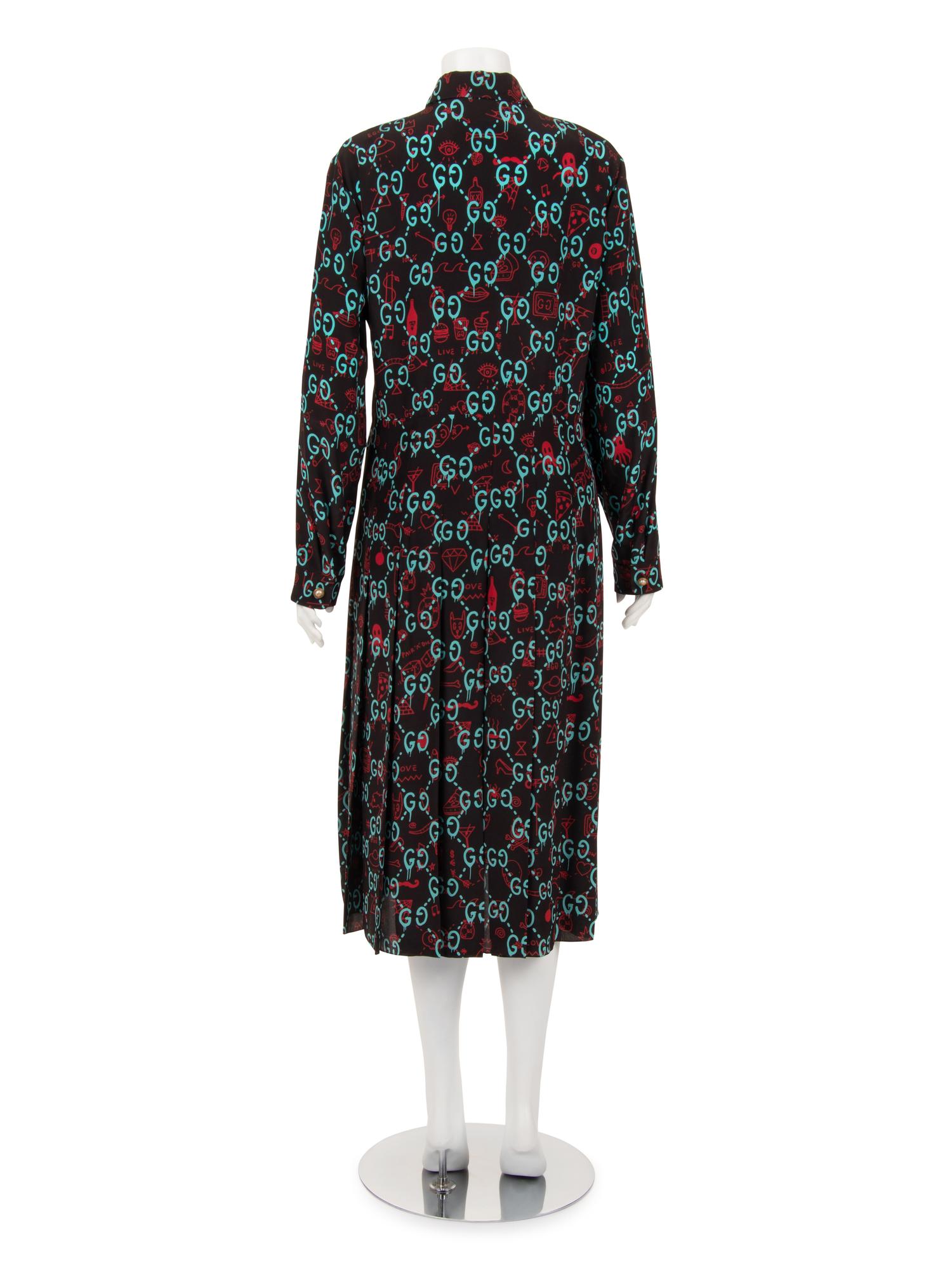 Gucci Silk Print Belted Dress with GG Logo, Spring 2017