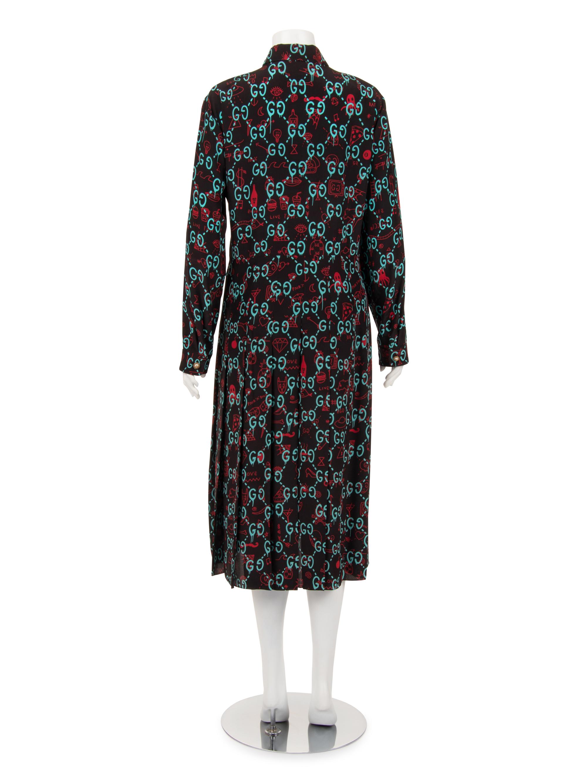 Gucci Silk Print Belted Dress with GG Logo, Spring 2017