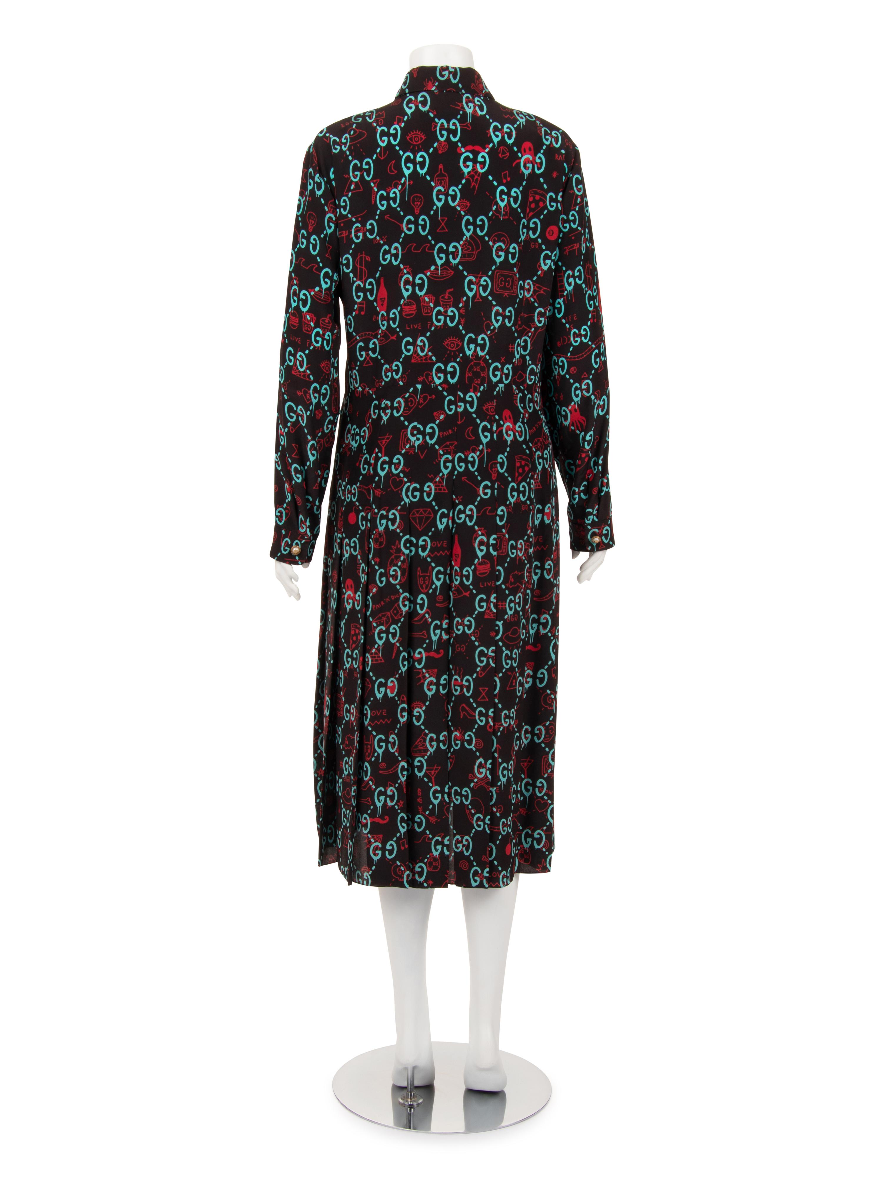 Gucci Silk Print Belted Dress with GG Logo, Spring 2017