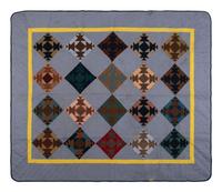 A Pieced Cotton 'Basket and Square' Pattern Quilt