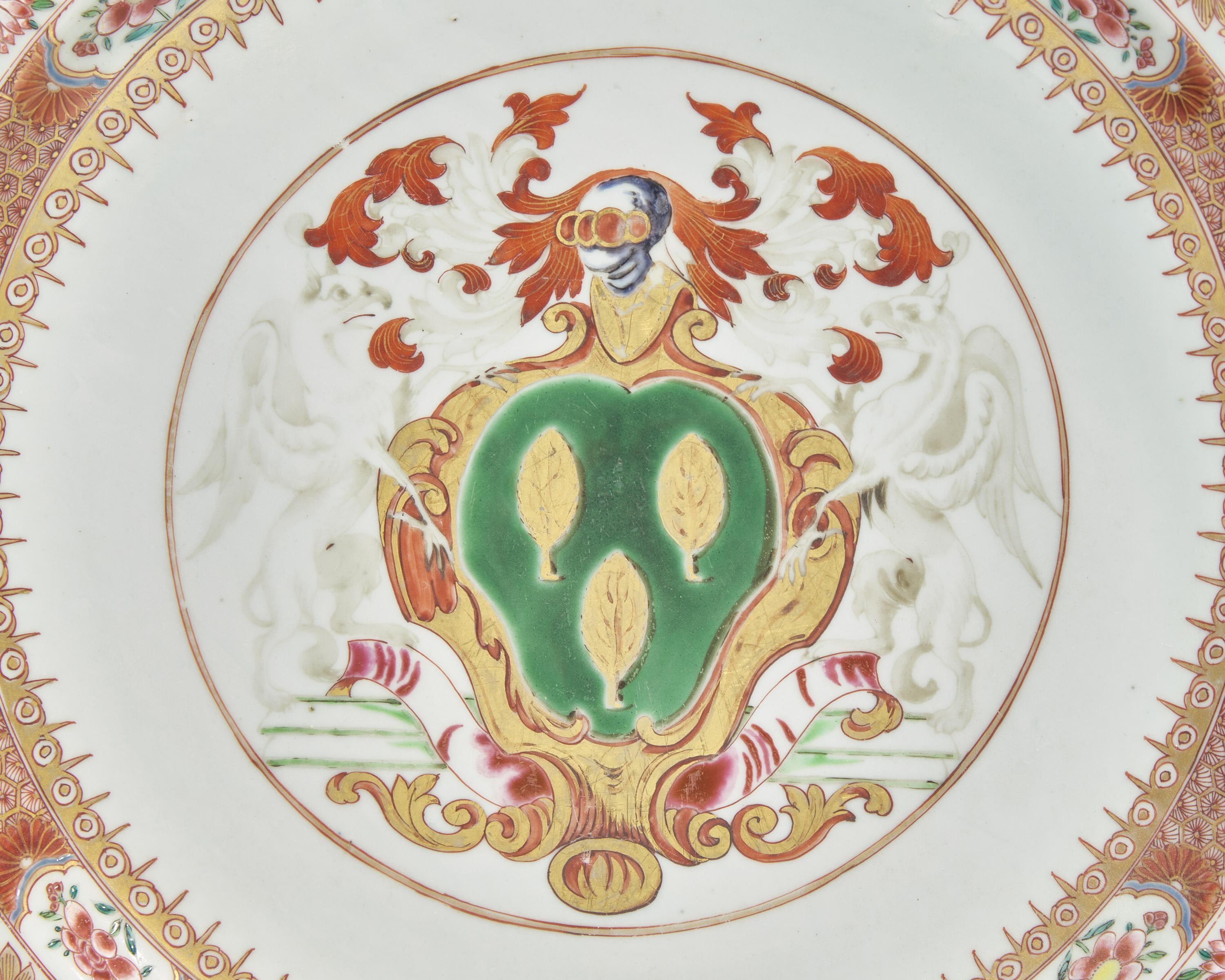 A Pair Of Large Chinese Export Porcelain Chargers Bearing The Arms Of Woodward
