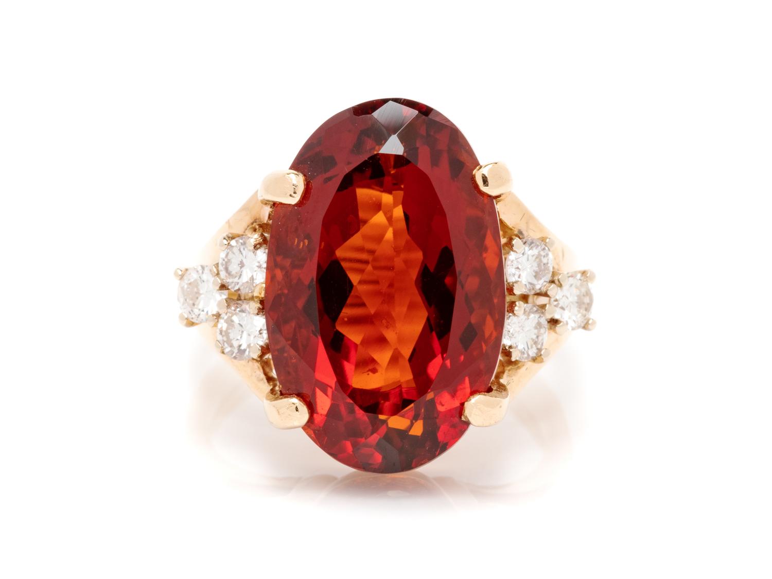 A 14 Karat Yellow Gold, Quartz and Diamond Ring,