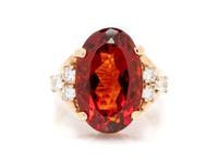 A 14 Karat Yellow Gold, Quartz and Diamond Ring,
