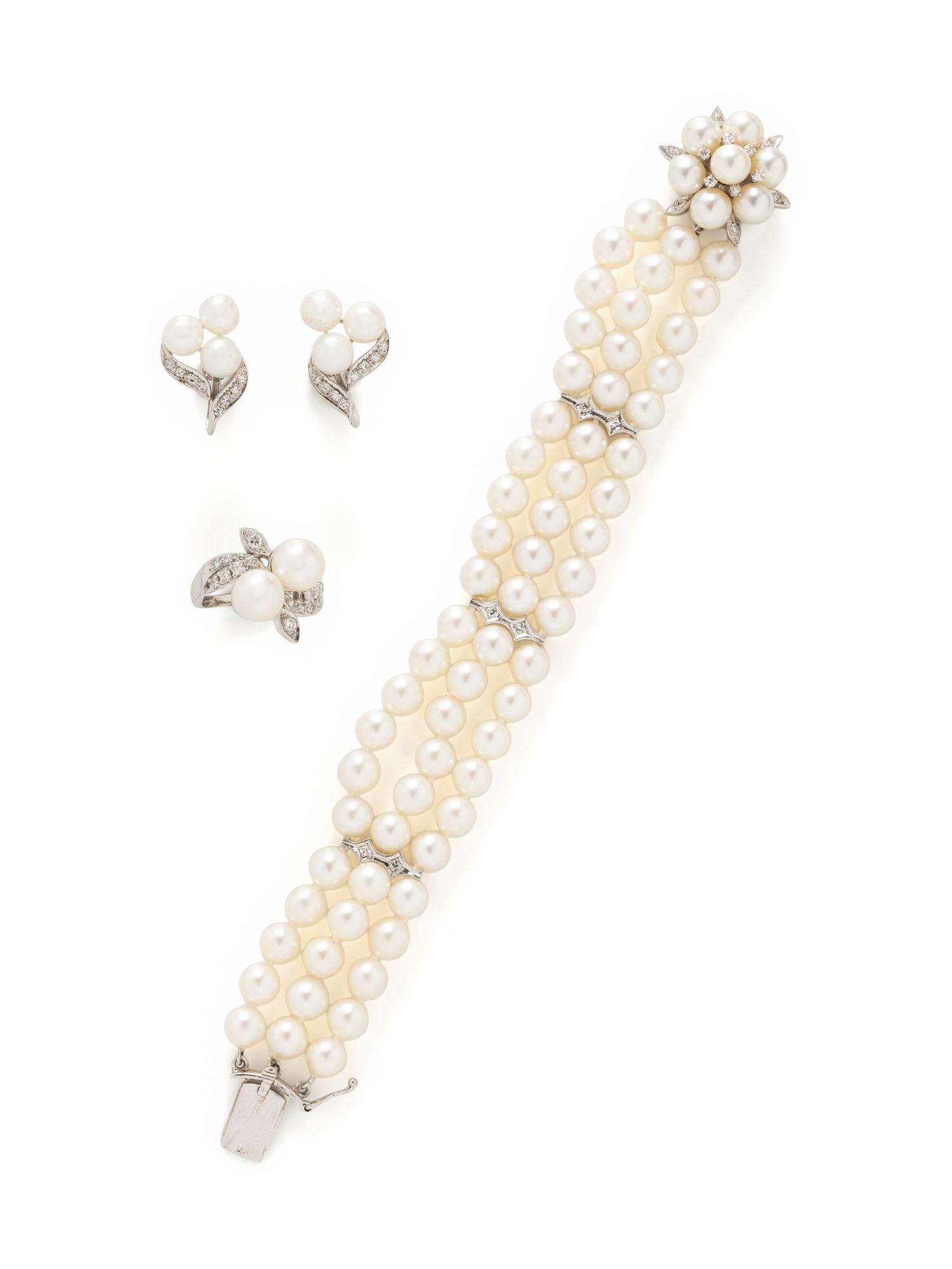 COLLECTION OF CULTURED PEARL AND DIAMOND JEWELRY