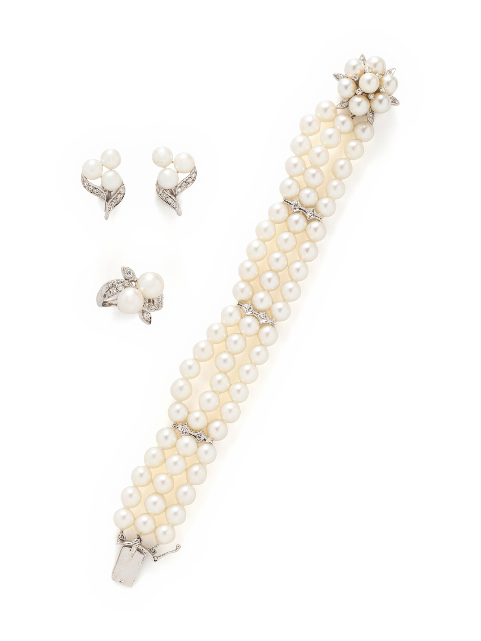 COLLECTION OF CULTURED PEARL AND DIAMOND JEWELRY