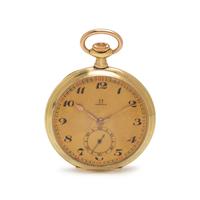 OMEGA, 14K YELLOW GOLD OPEN FACE POCKET WATCH