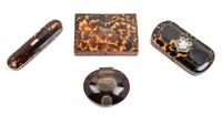 Four English Tortoise Shell Articles Largest: height 1 1/8 x width 5 3/4 x depth 3 3/4 inches. — 18TH/19TH CENTURY