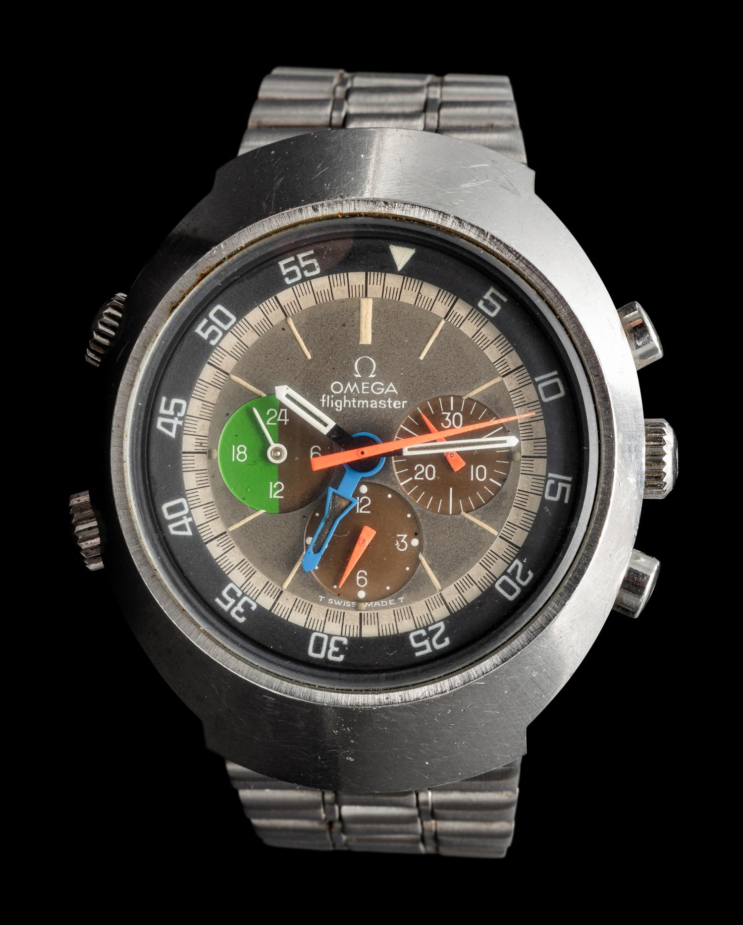 OMEGA, STAINLESS STEEL 'FLIGHTMASTER 910' GMT CHRONOGRAPH WATCH