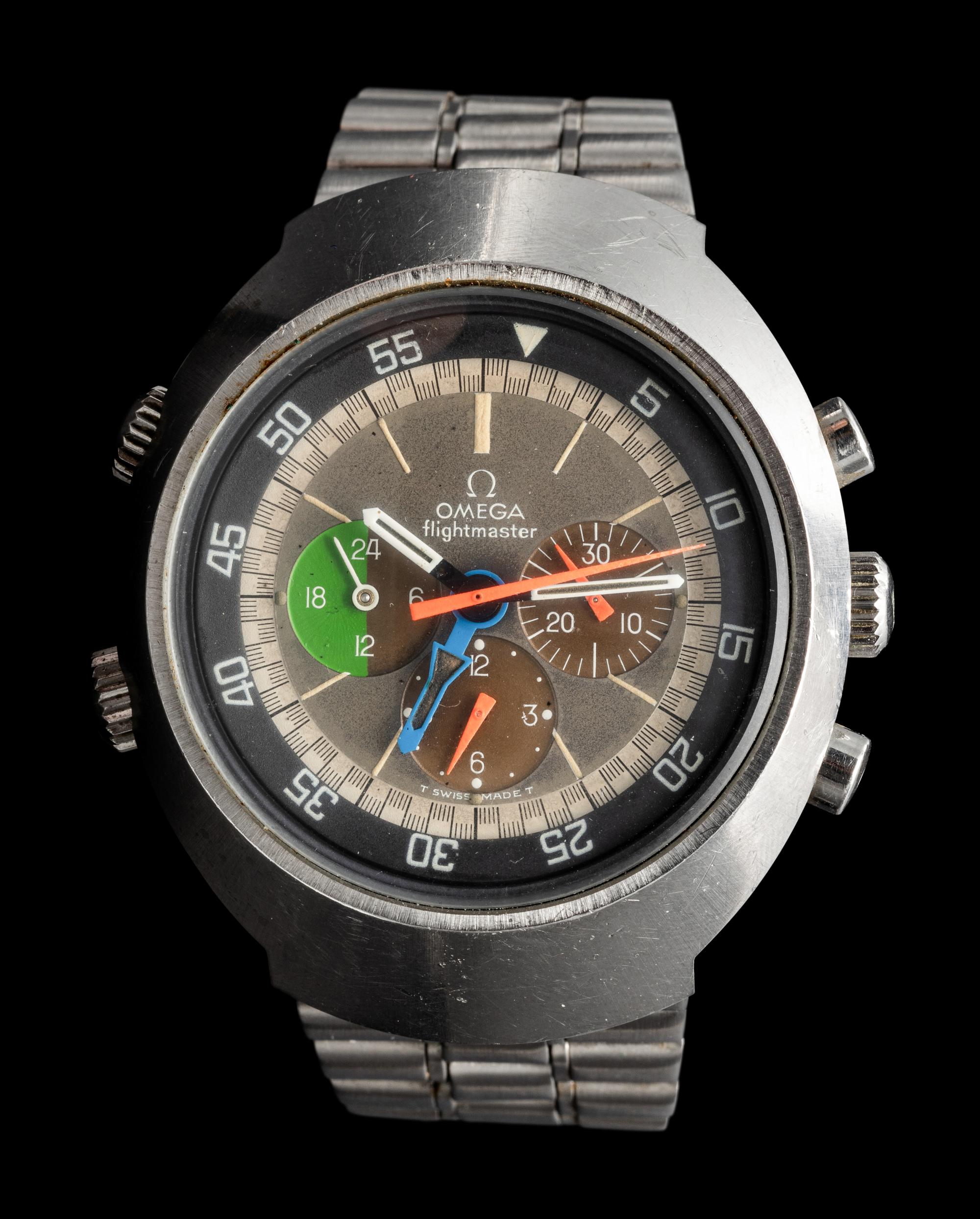 OMEGA, STAINLESS STEEL 'FLIGHTMASTER 910' GMT CHRONOGRAPH WATCH