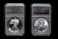 A 1993-P Silver Eagle Proof (NGC PF 69 Ultra Cameo) and 2011 Early Release Silver Eagle (NGC MS 70)