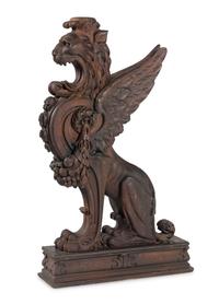 A Massive Carved Oak Griffin Newel Post