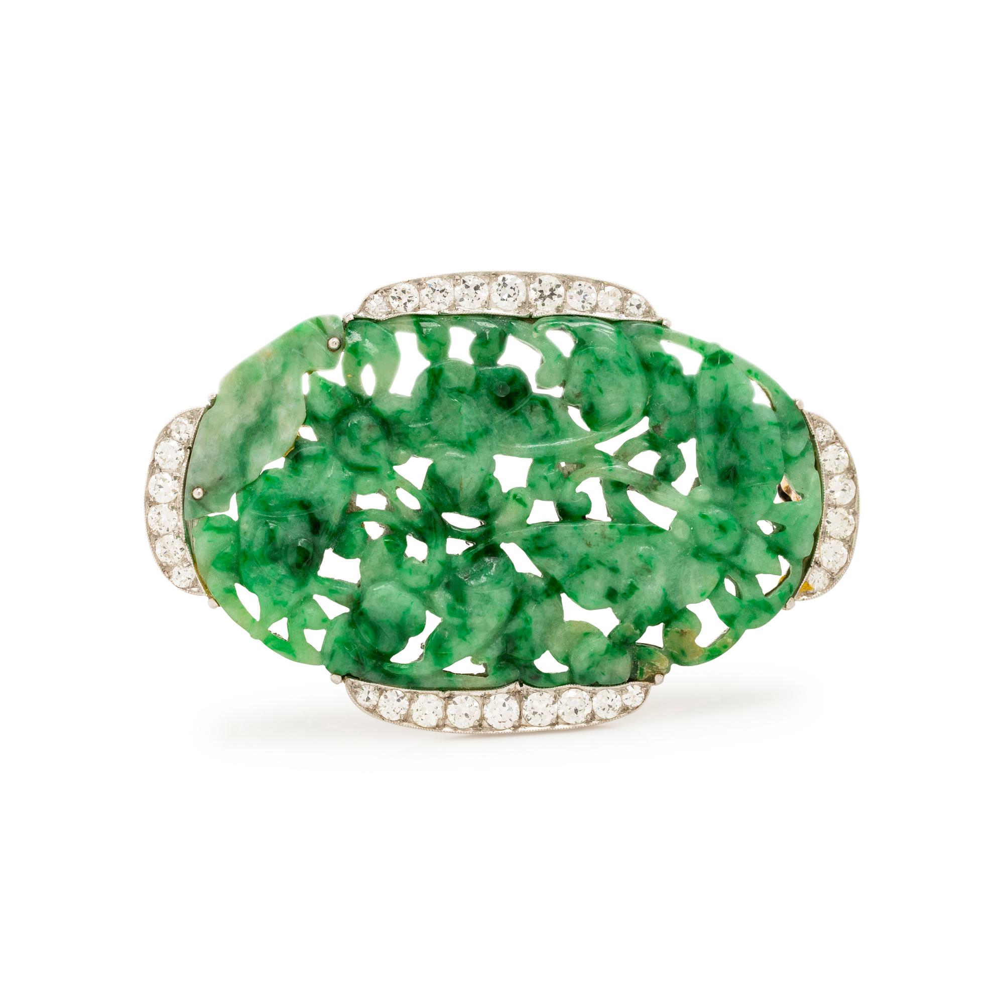 ART DECO, JADE AND DIAMOND BROOCH
