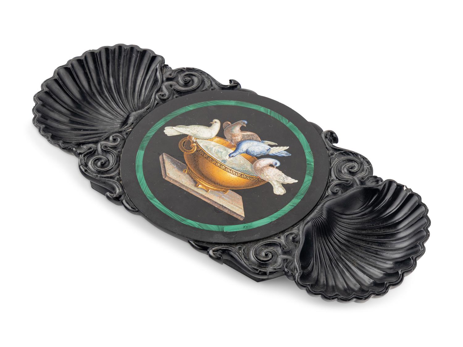 An Italian Double-Shell Carved and Micromosaic-Inset Vide Poche