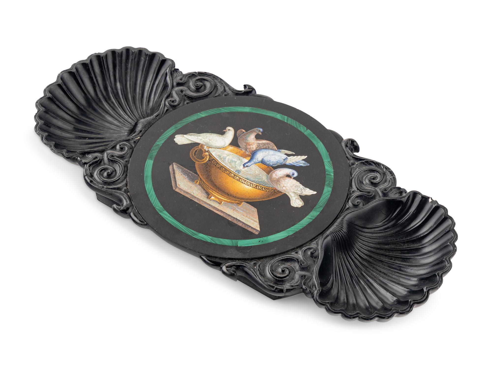 An Italian Double-Shell Carved and Micromosaic-Inset Vide Poche