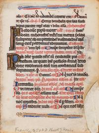 [BOOK OF HOURS]. A group of 25 leaves from medieval and renaissance manuscripts and printed books, including 5 or more from Otto Ege’s Fifty Original Leaves from Medieval Manuscripts. Western Europe: XII-XVI Century [compiled Cleveland, c.1950] and Original Leaves from Famous Bibles: Nine Centuries, 1121-1935 A.D [Compiled Cleveland, c.1950]. Various sizes, including: