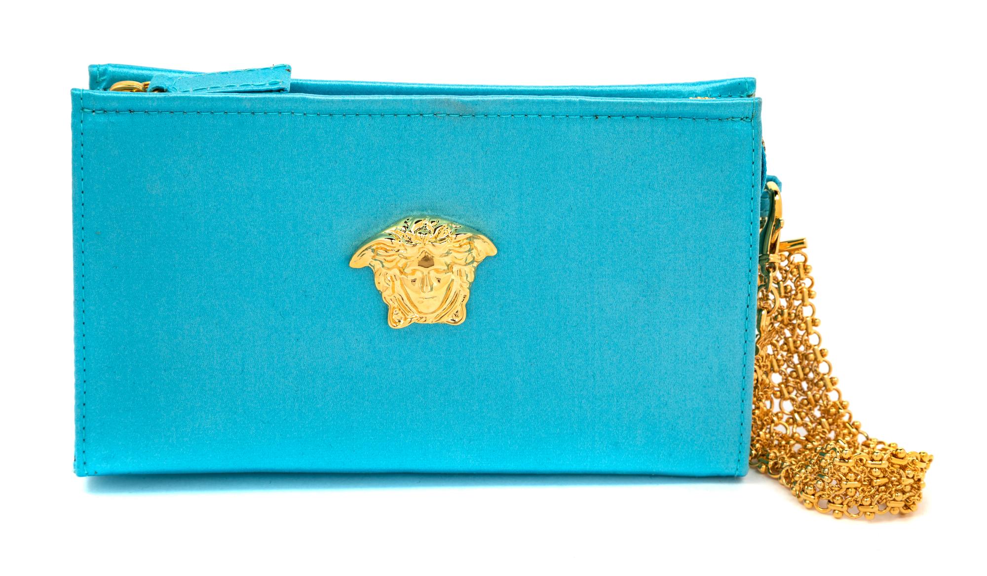 Gianni Versace Couture Blue Satin Goldtone Medusa Handbag, 1990s