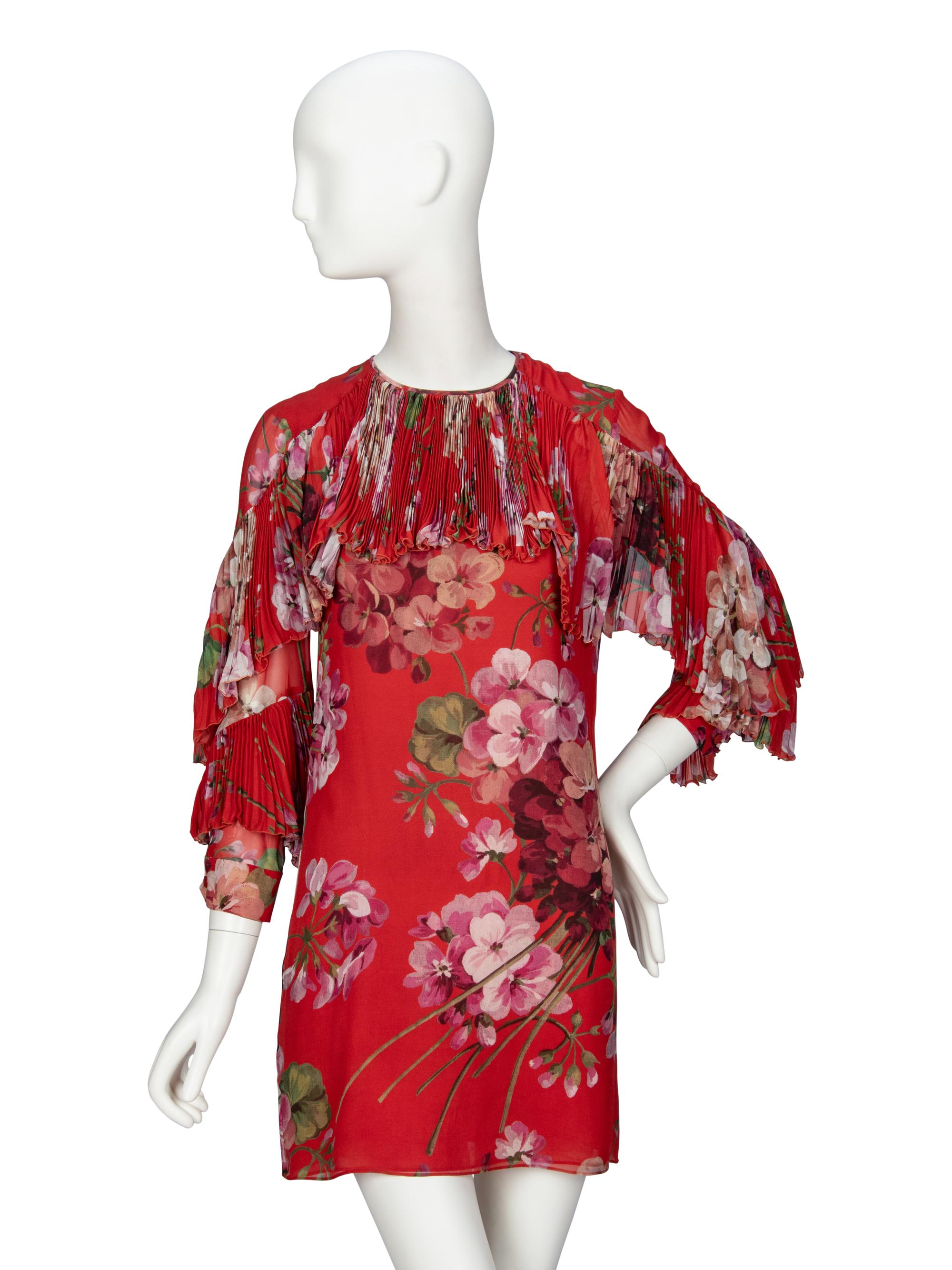 GUCCI, FLORAL-PRINT SILK MINIDRESS