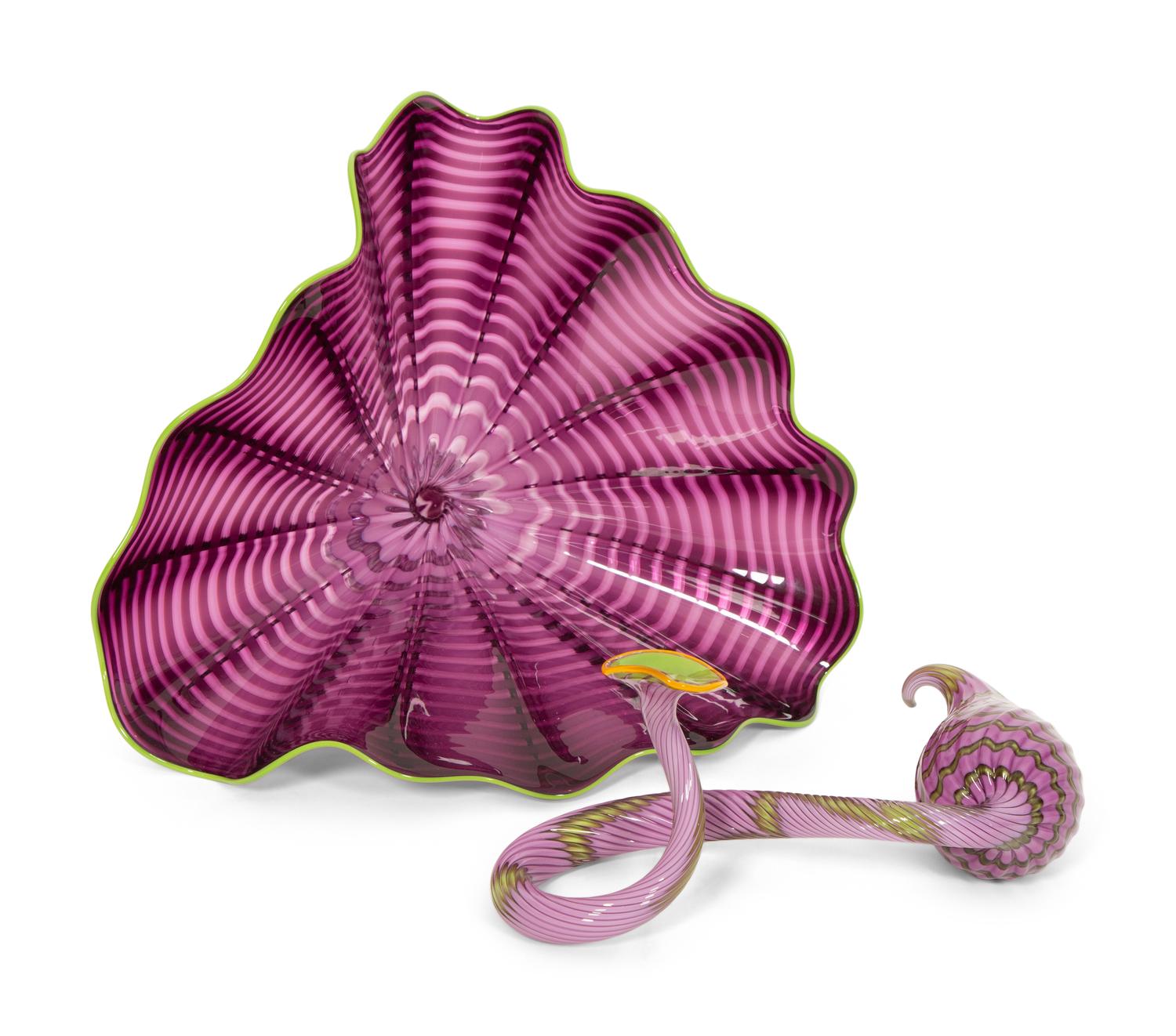 Two-Piece Persian Glass Set in Amethyst with Green Lip