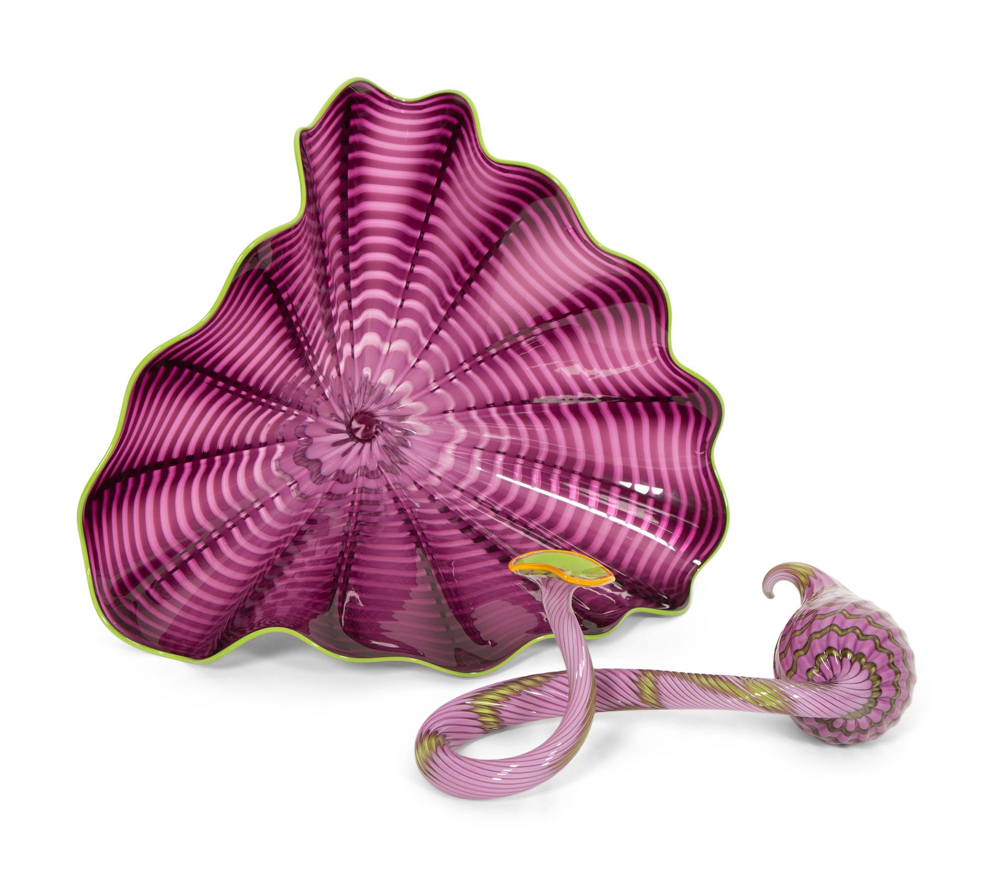 Two-Piece Persian Glass Set in Amethyst with Green Lip
