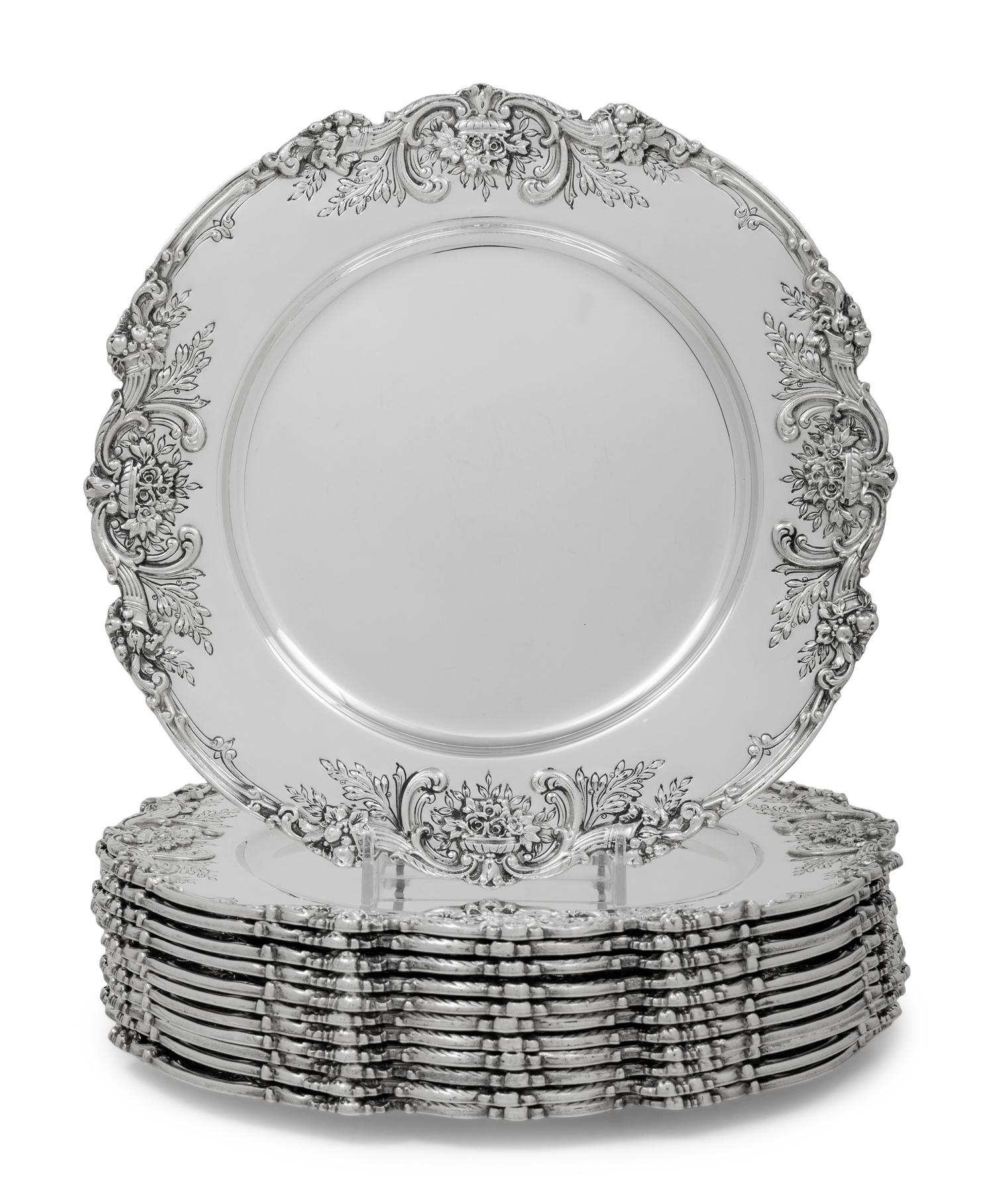 A Set of Twelve American Silver Francis I Dinner Plates