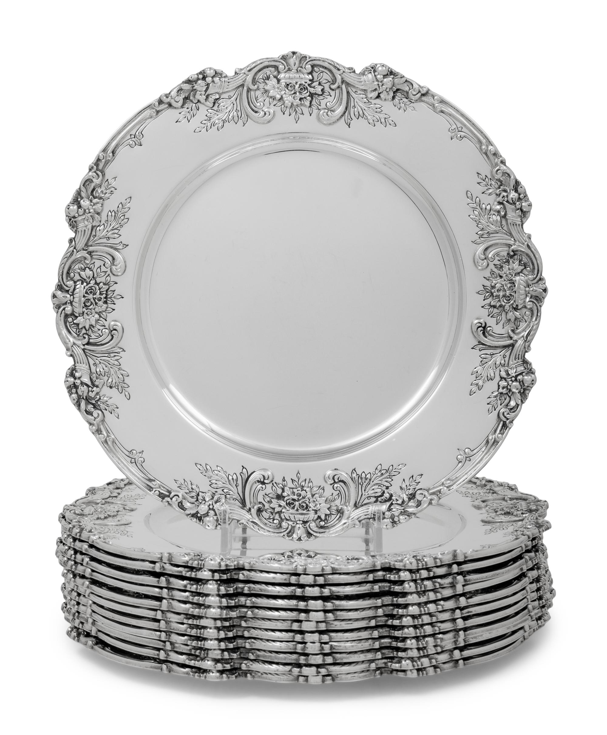 A Set of Twelve American Silver Francis I Dinner Plates