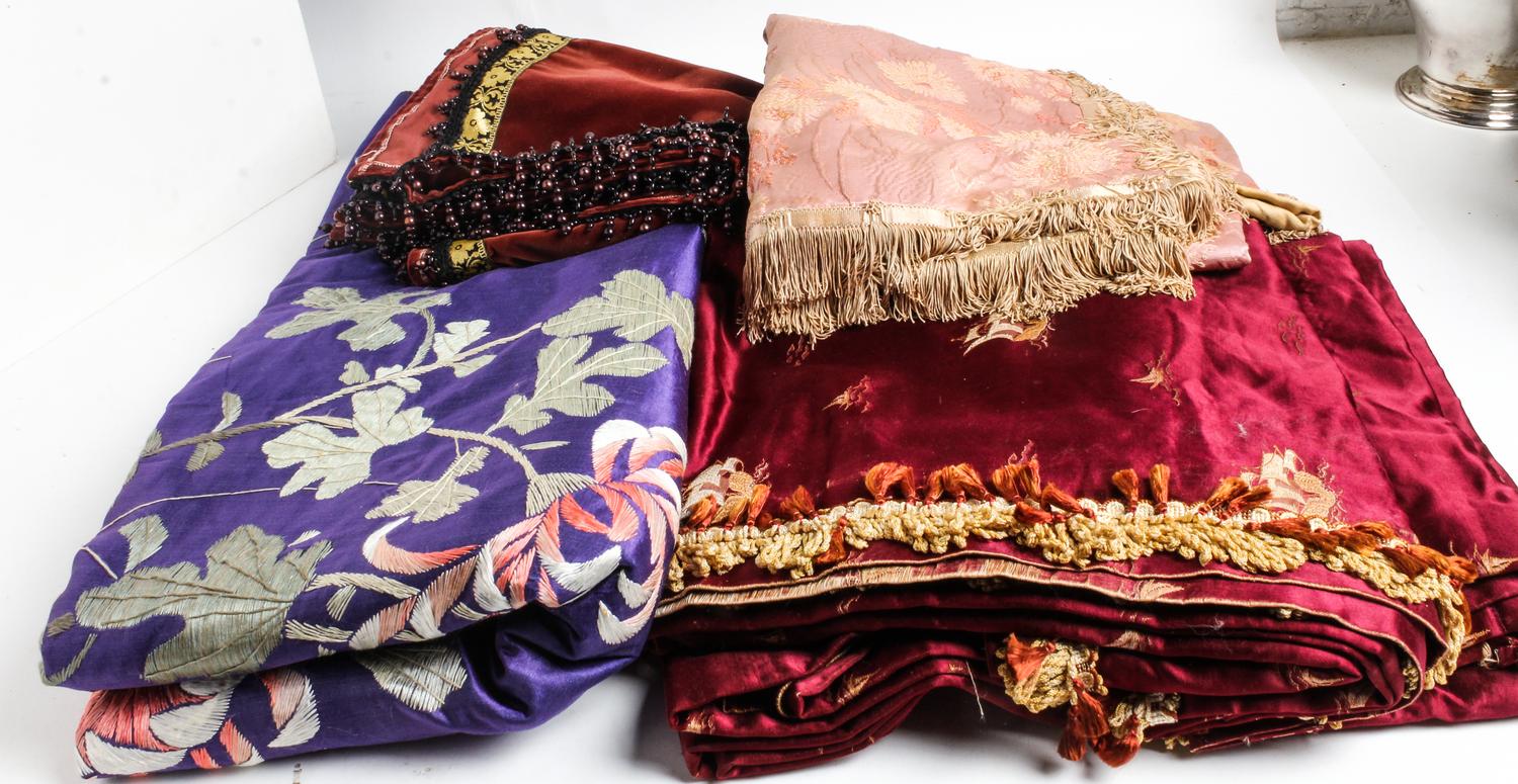Four Embroidered Silk Articles Various sizes. — 20TH CENTURY