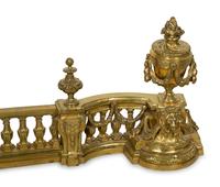 A Neoclassical Brass Fire Fender with a Set of Tools