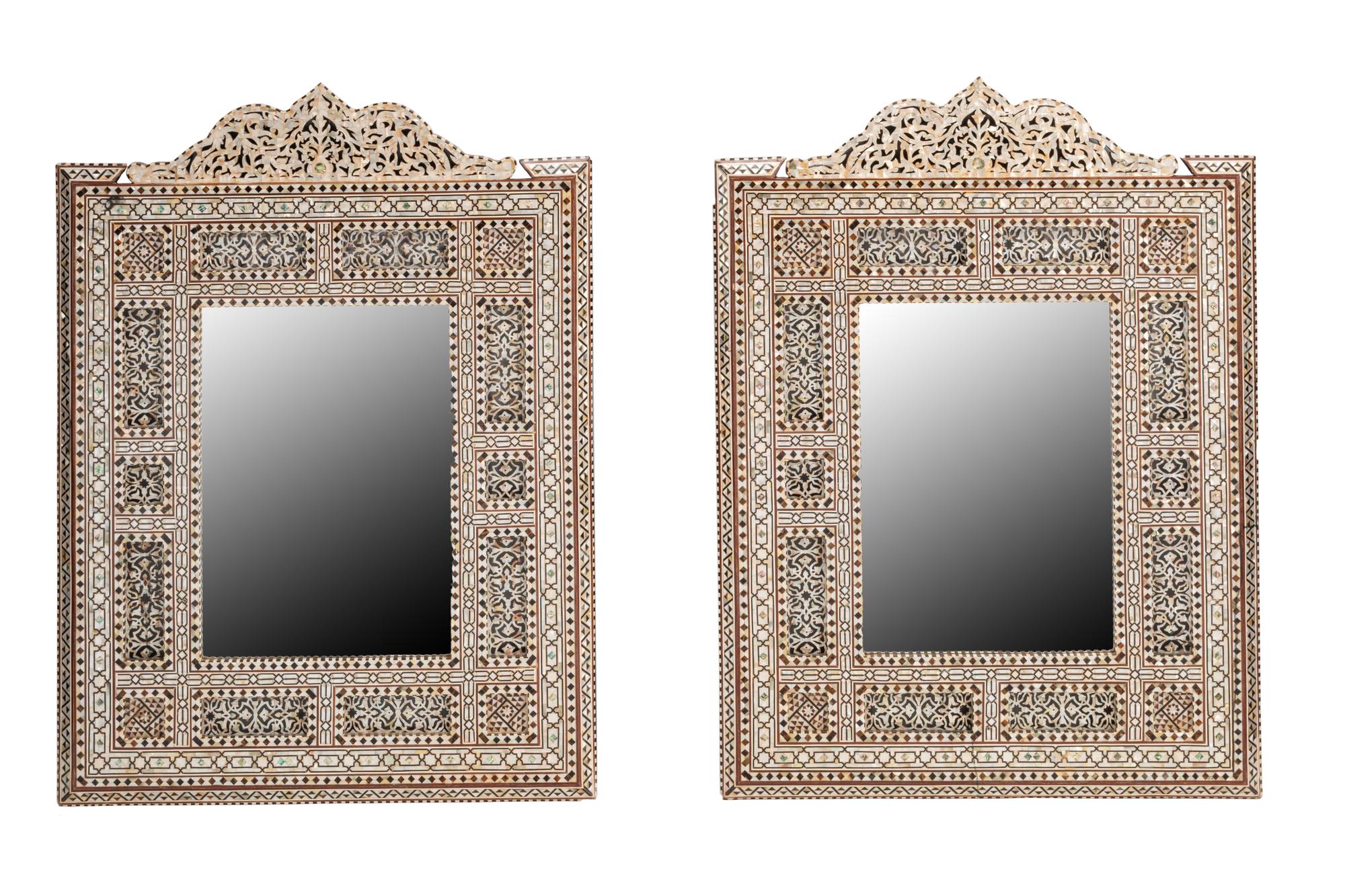 A Pair of Levantine Marquetry and Mother-of-Pearl Inlaid Mirrors