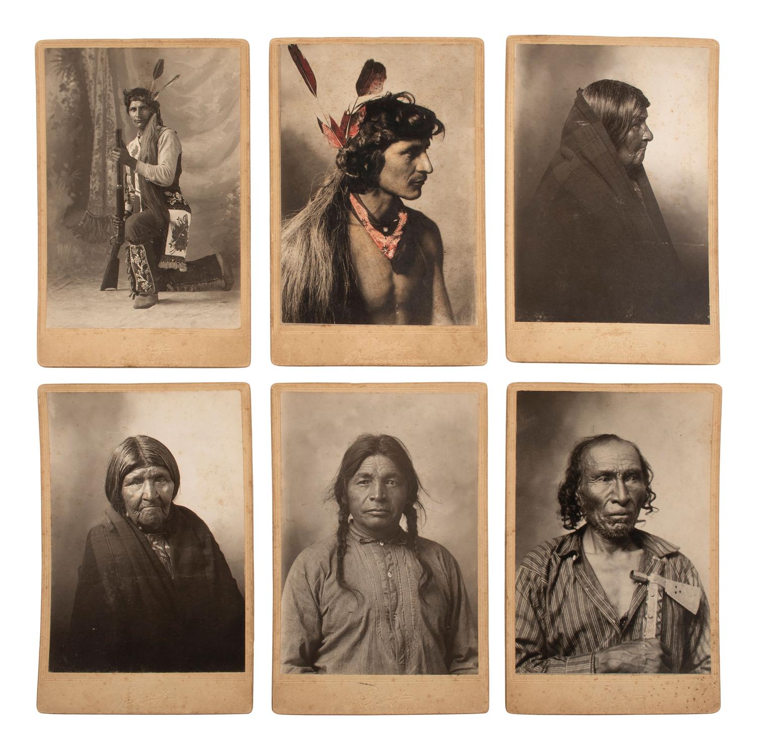 [NATIVE AMERICANS]. BARRY, J., photographer. A group of 6 cabinet cards of identified Ojibwe Indians. Thief River Falls, MN.