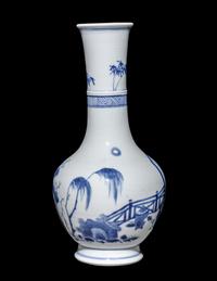 A Chinese Blue and White Porcelain Bottle Vase