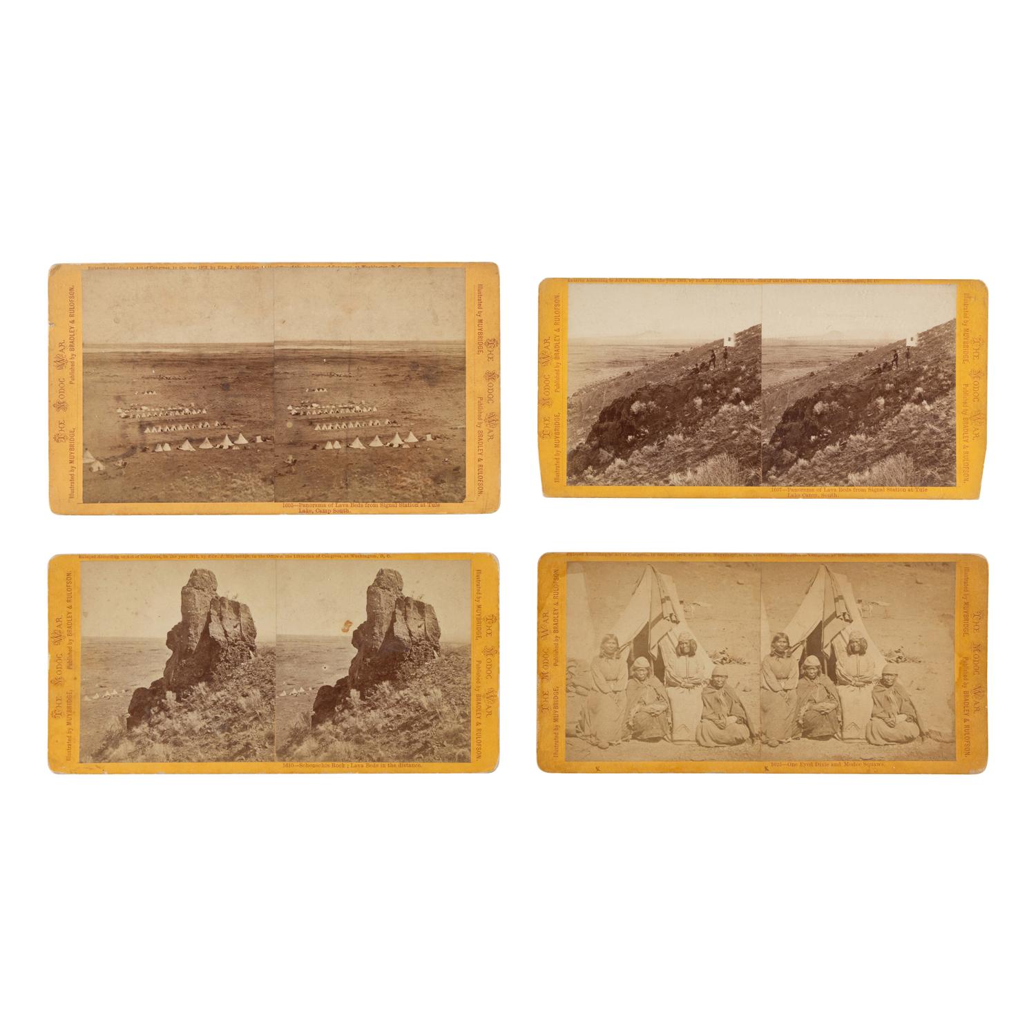 Muybridge, Eadweard (1830-1904). A group of 4 stereoviews from The Modoc War, ca 1873.