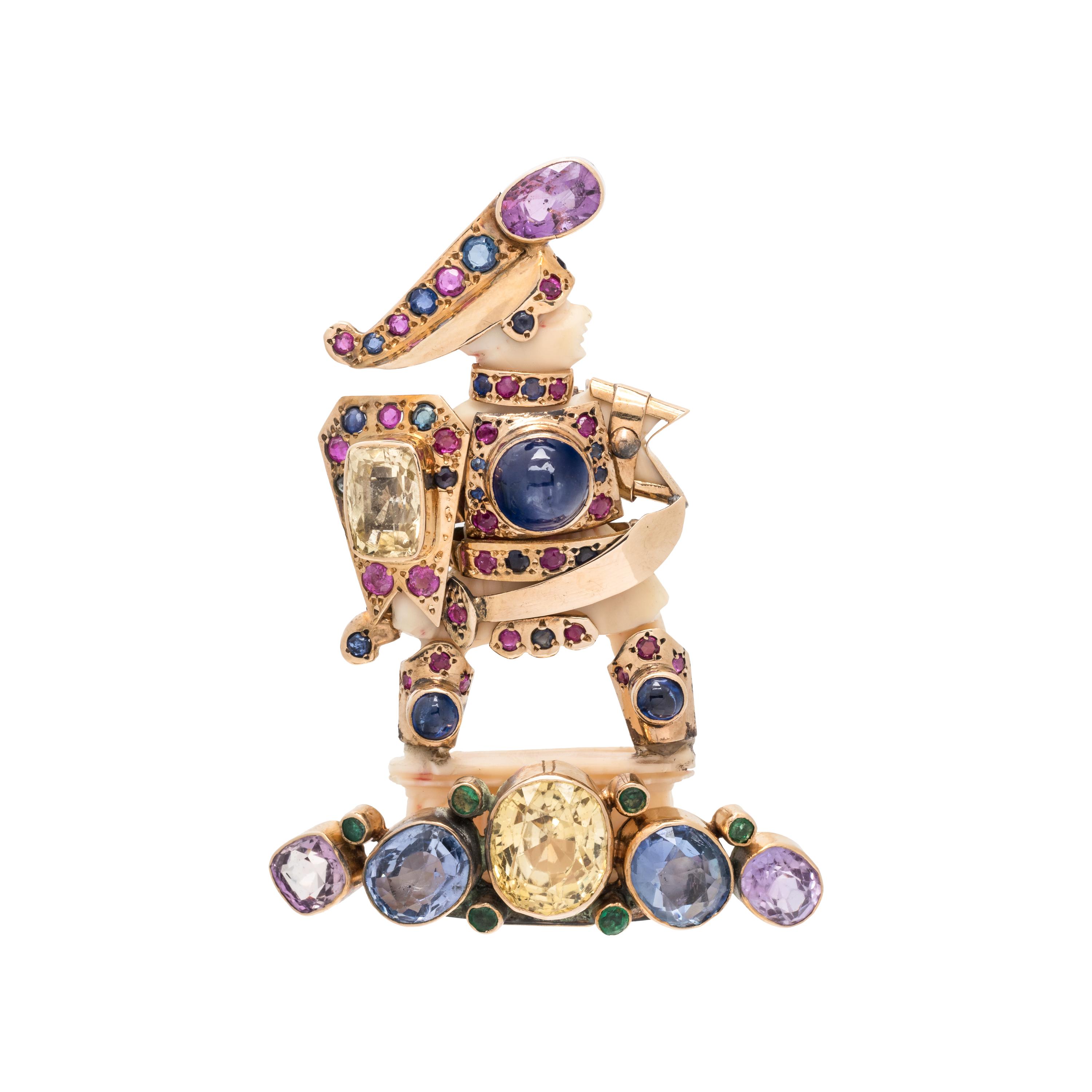 SEAMAN SCHEPPS, ROSE GOLD AND MULTIGEM WARRIOR BROOCH