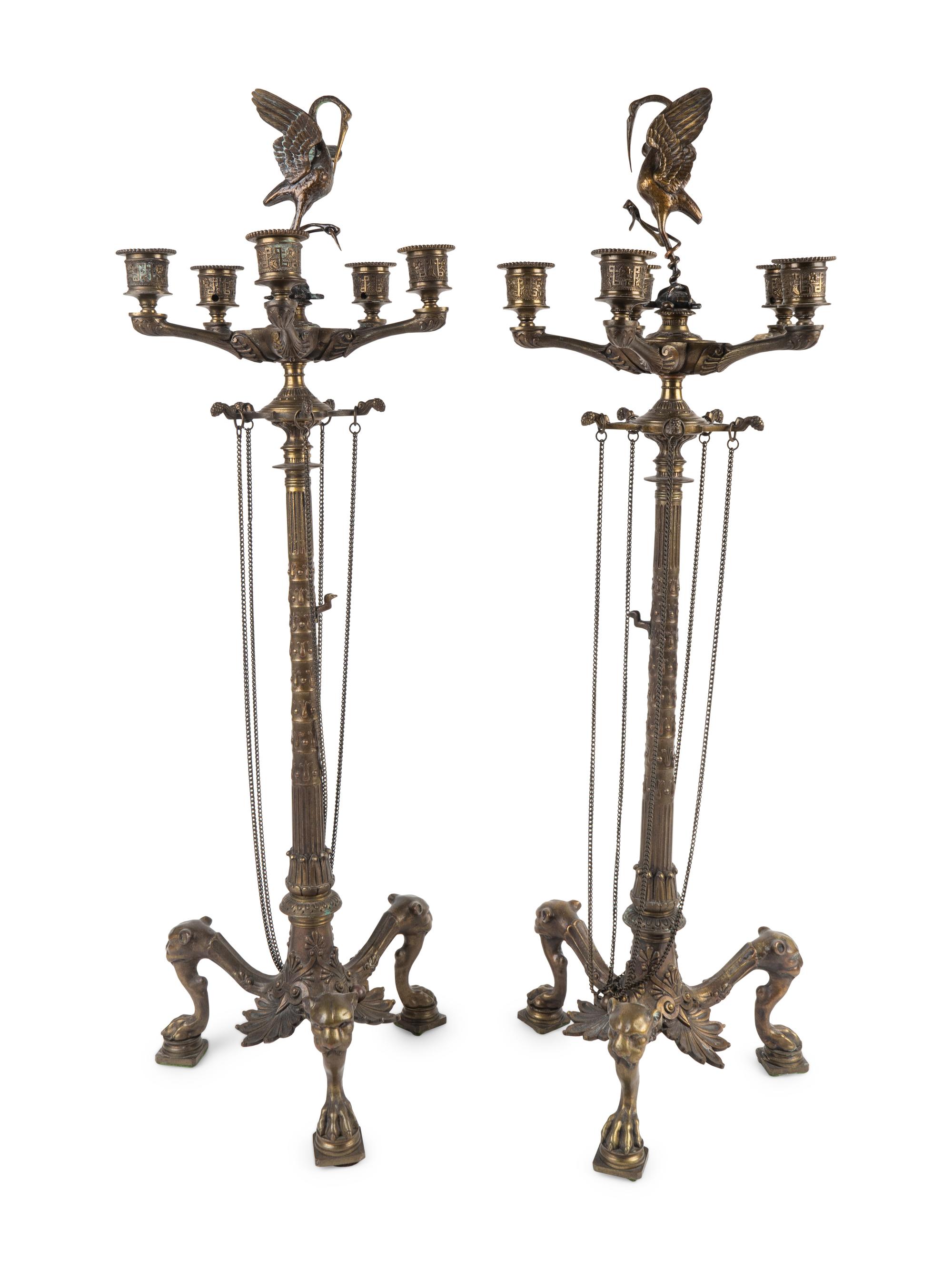A Pair of French Bronze Six-Light Candelabra — 19TH CENTURY