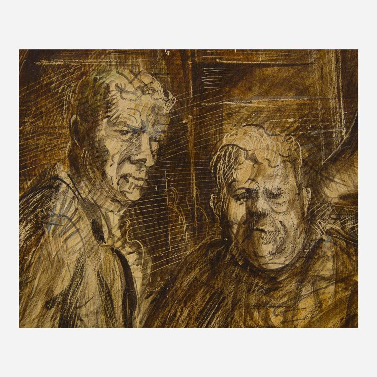 Reginald Marsh (American, 1898-1954) Bus Stop; with Study verso (Double-Sided Work)
