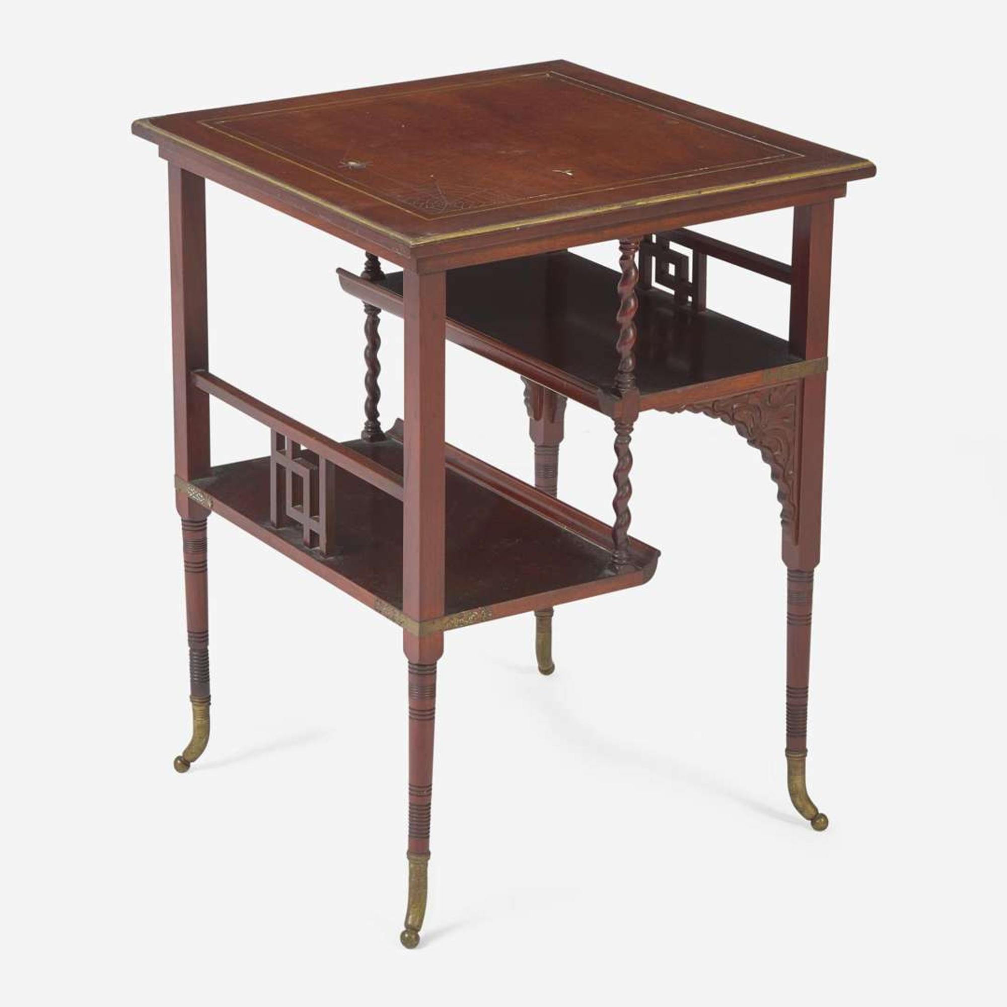 An Aesthetic inlaid rosewood multi-tiered table A. & H. Lejambre, Philadelphia, PA, circa 1880